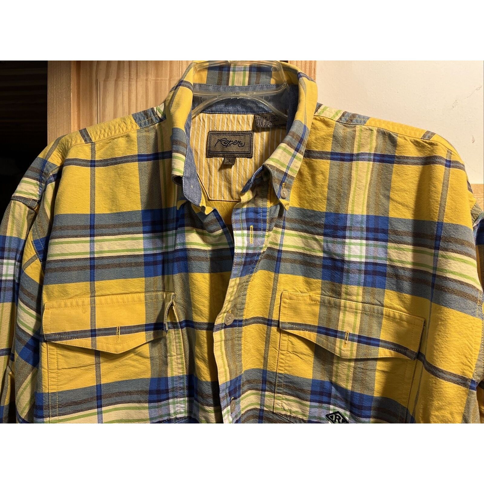 Roper Roper Vintage Men’s L Yellow Plaid LS Cotton Western Shirt Size US L / EU 52-54 / 3 - 5 Thumbnail