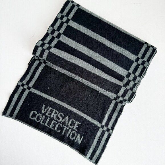 Versace Versace Collection Reversible Wool Blend Grey Scarf Size ONE SIZE - 5 Thumbnail