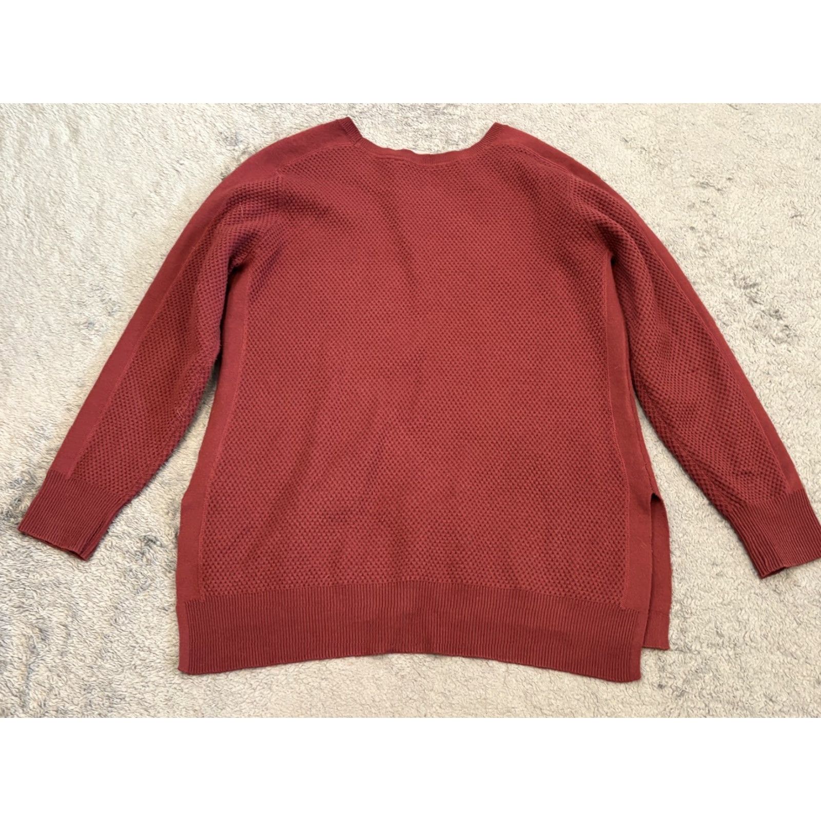 Athleta Athleta Thermal Honeycomb Sweater Waffle Knit Merino 870515 Womens Large Maroon Size L / US 10 / IT 46 - 5 Thumbnail