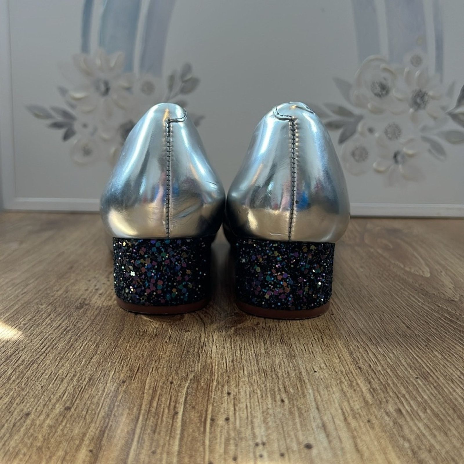 SCHUTZ Schultz Silver Glitter Block Heels Size US 9 / IT 39 - 4 Thumbnail