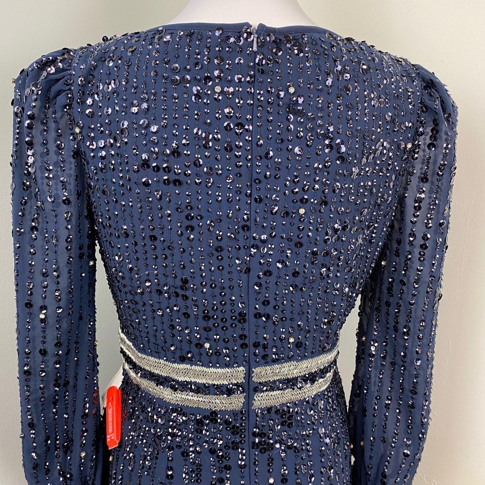 Mac Duggal Mac Duggal Midnight Sequined V Neck Bishop Sleeve Dress Sz 8 Size M / US 6-8 / IT 42-44 - 10 Thumbnail