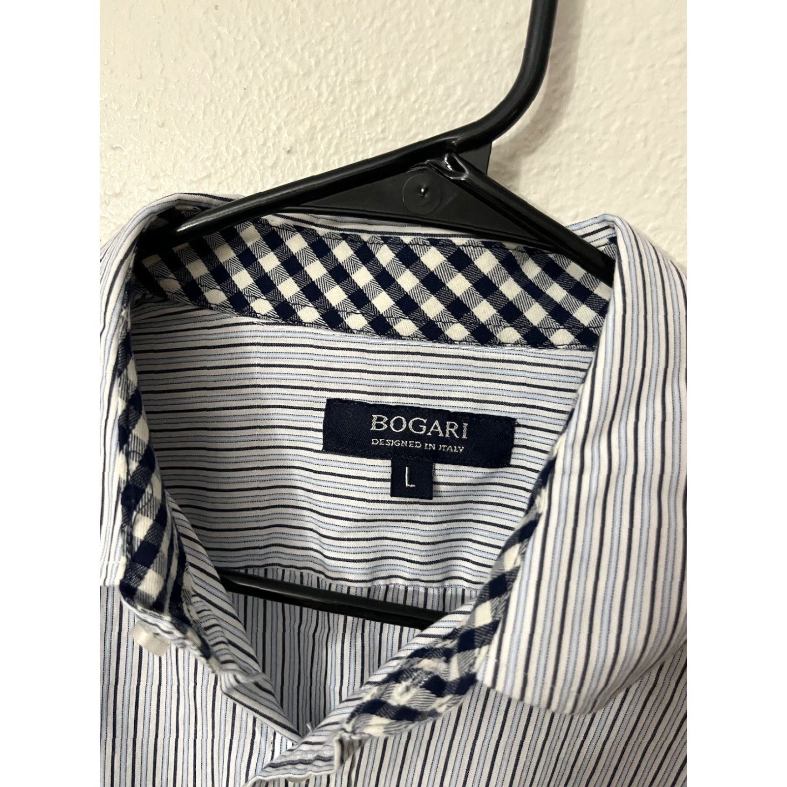 Vintage Bogari Dress Shirt Men’s Large Blue Striped Button-Up Long Sleeve Shirt Size 42R - 3 Thumbnail