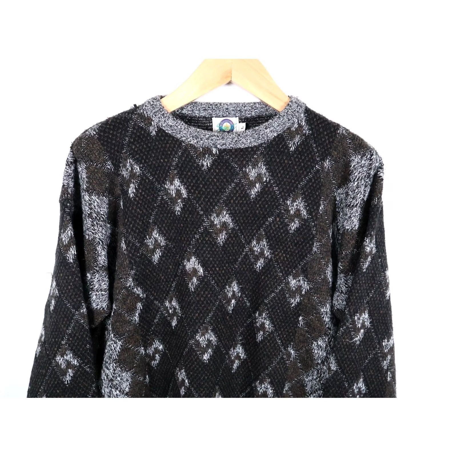 Vintage VINTAGE Chunky Knit 90s Dad Retro Gray Brown Diamond Pattern Sweater Men's Large Size US L / EU 52-54 / 3 - 4 Thumbnail