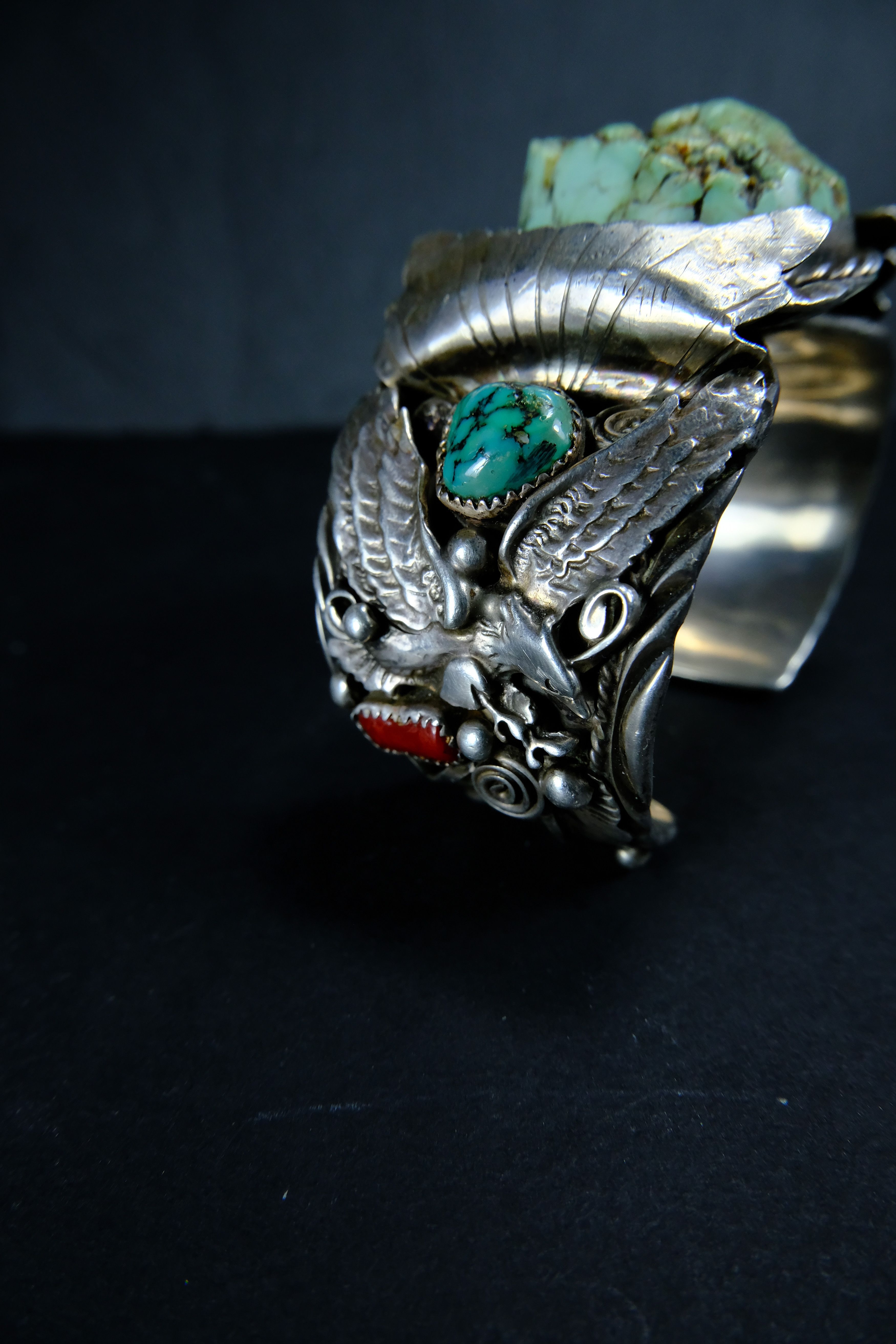 Vintage Turquoise Nugget Silver Bracelet Size ONE SIZE - 8 Thumbnail