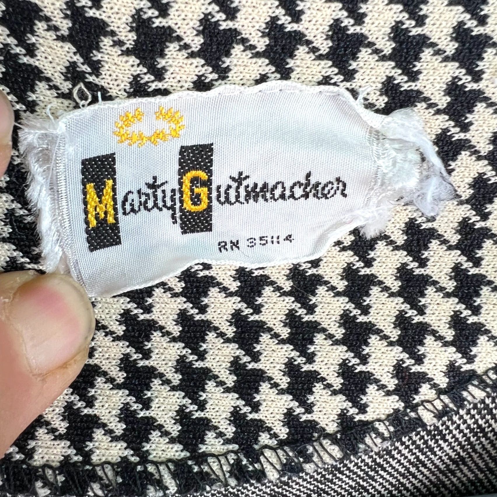 Vintage Marty Gutmacher Blazer Woman Houndstooth Black Large Lined Collarless Long Sleeve Button Jacket Size L / US 10 / IT 46 - 6 Thumbnail