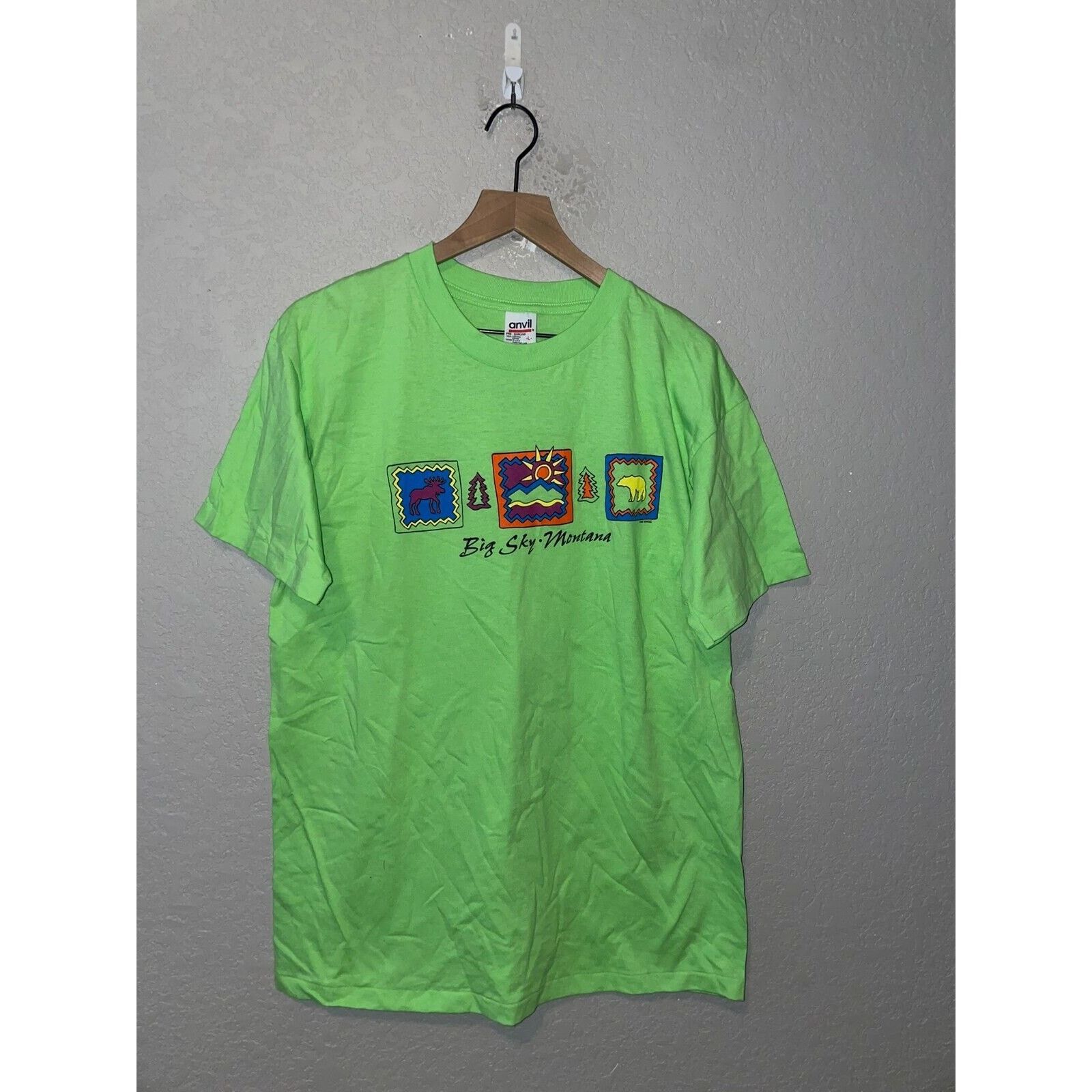 Anvil Vintage Big Sky Montana Shirt Moose Elk Nature Green Tee 90s Size US L / EU 52-54 / 3 - 1 Thumbnail