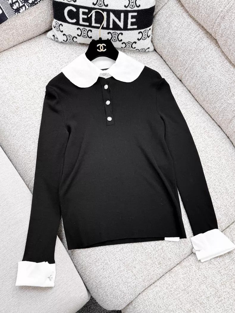Chanel Chanel White lapel doll collar stitched wool long-sleeved Size XS / US 0-2 / IT 36-38 - 2 Thumbnail
