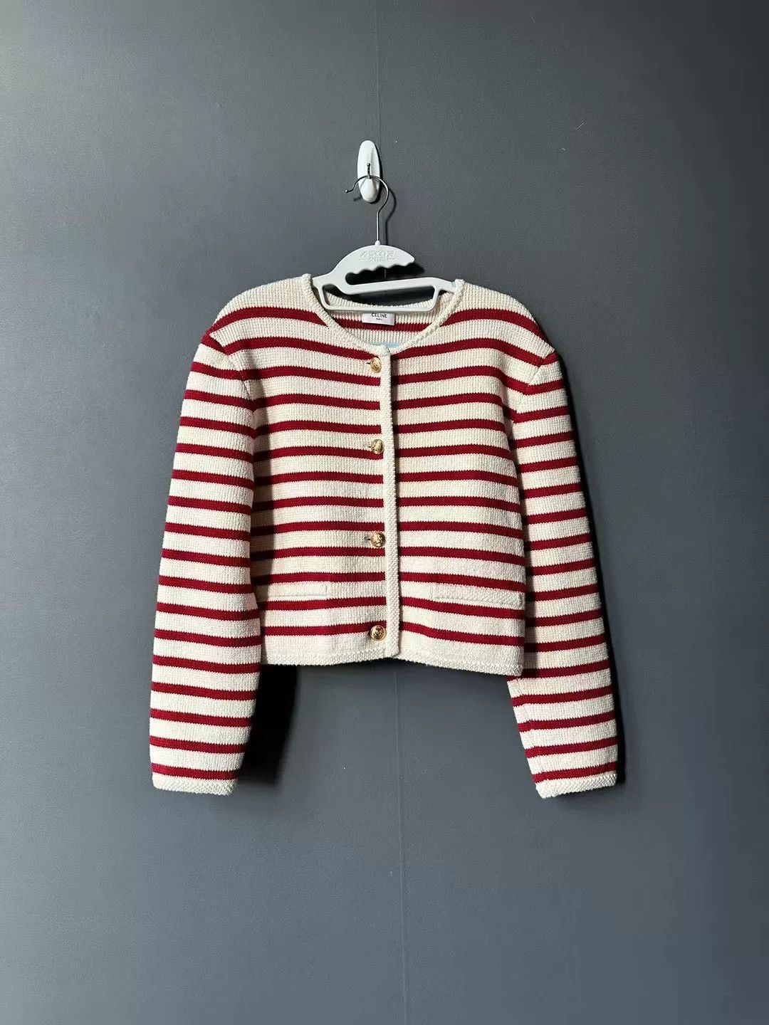 Celine celine red and white striped knit sweater Size S / US 4 / IT 40 - 1 Thumbnail