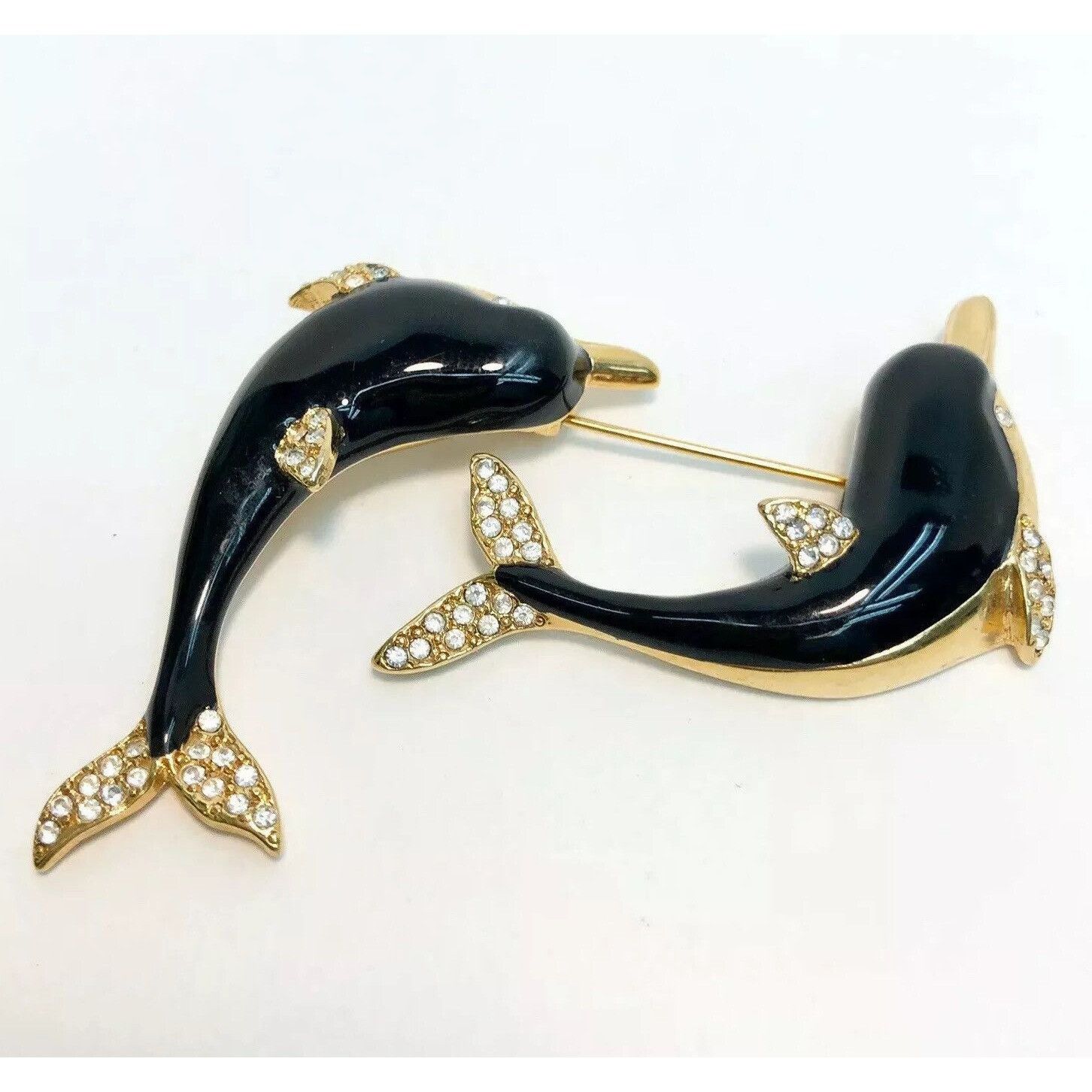 Kenneth Jay Lane Vintage KJL Kenneth Jay Lane Dolphin Rhinestone Enamel Doubl Size ONE SIZE - 2 Thumbnail