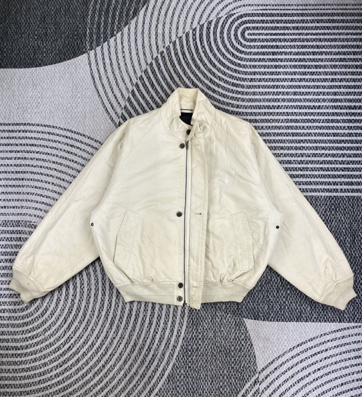 Trussardi Vintage Trussardi Cream Zipper Bomber Jacket Size US XL / EU 56 / 4 - 5 Thumbnail