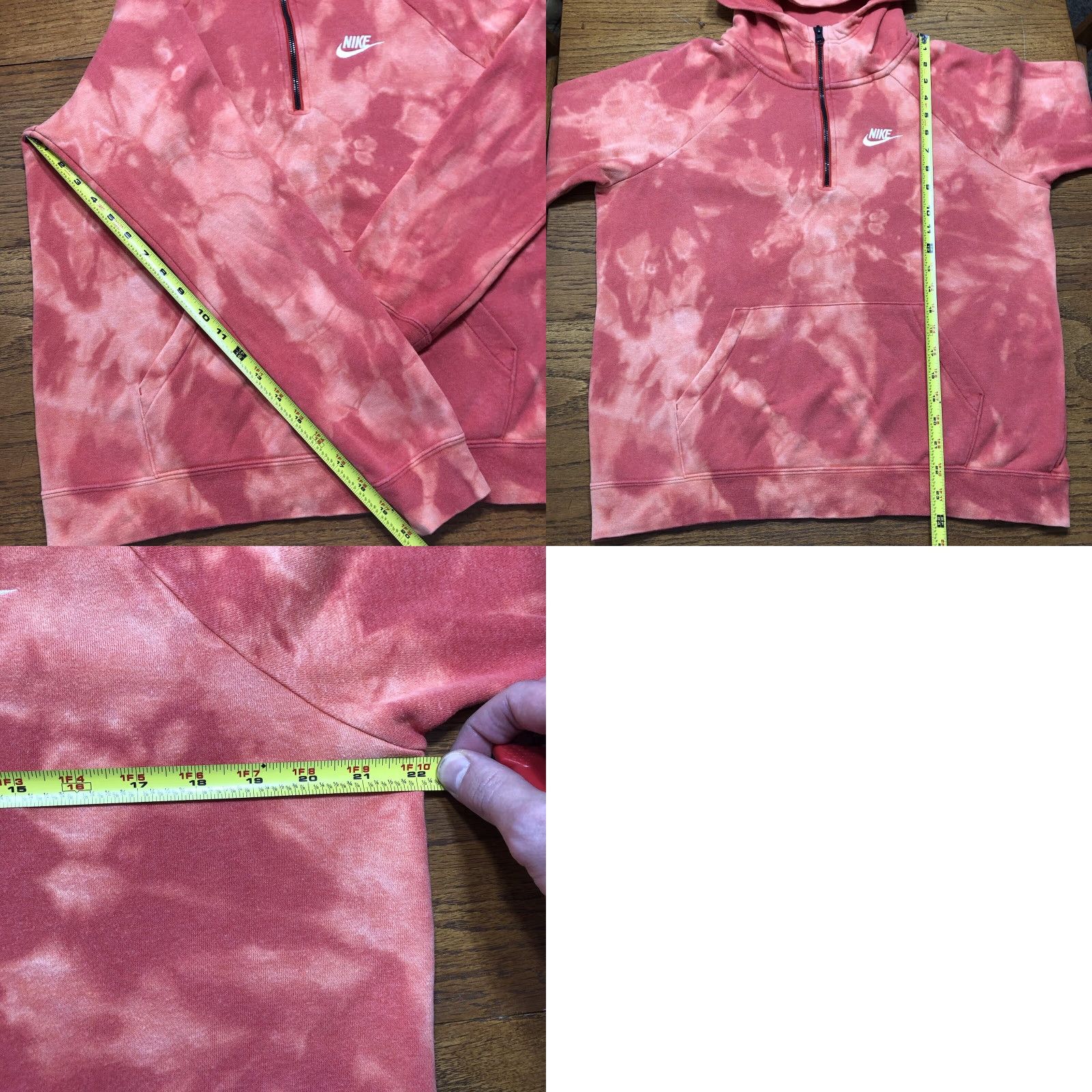 Nike Nike Hoodie Womens 1/4 Zip Red Tie Dye Cotton Blend Fleece M Regular Pockets Hooded Zip Sweatshirt 1 Of 1 Size M / US 6-8 / IT 42-44 - 8 Thumbnail