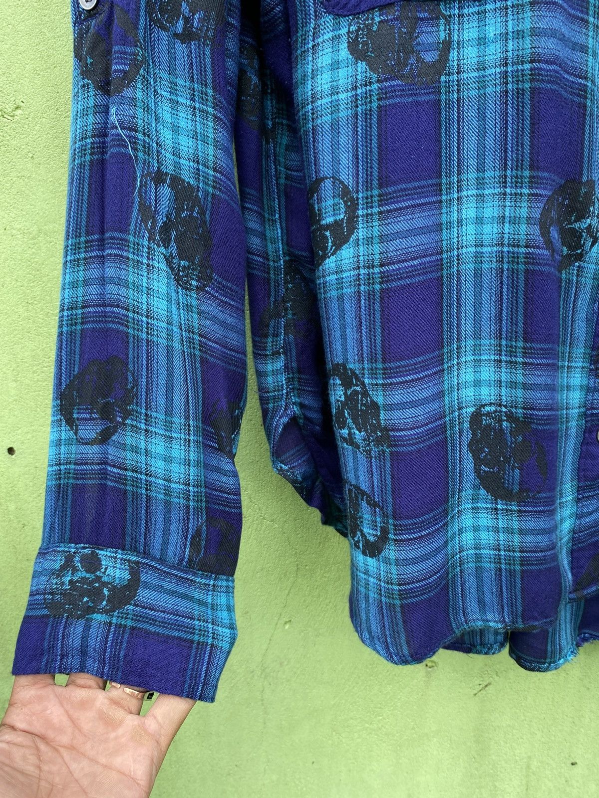 Rock & Republic Rock & Republic Skull Plaid Flannel Shirt Blue Grunge Y2K Size XL / US 12-14 / IT 48-50 - 5 Thumbnail