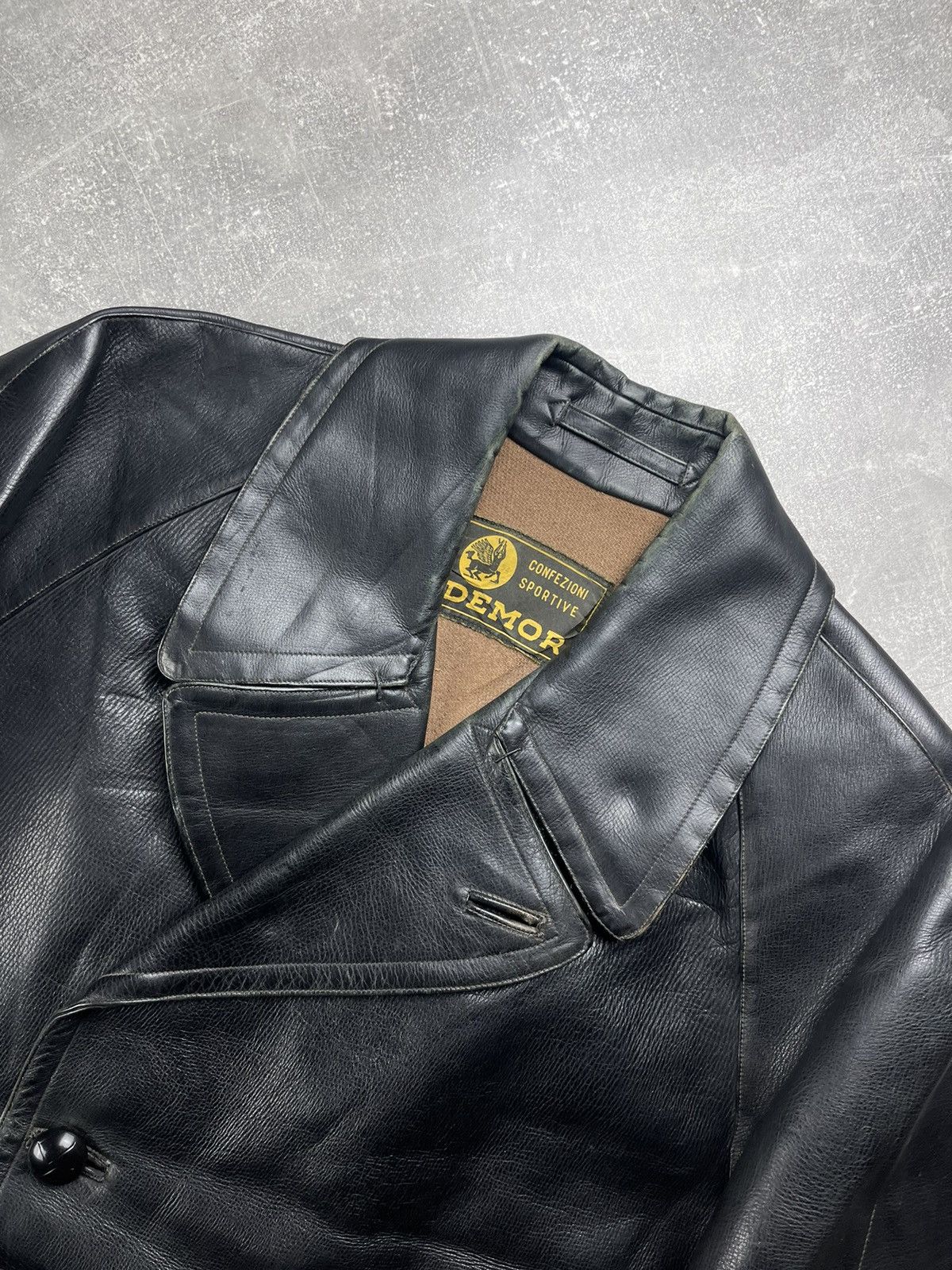 Vintage Vintage Demor Confezioni Leather Double Breasted Coat Black Size US XL / EU 56 / 4 - 5 Thumbnail