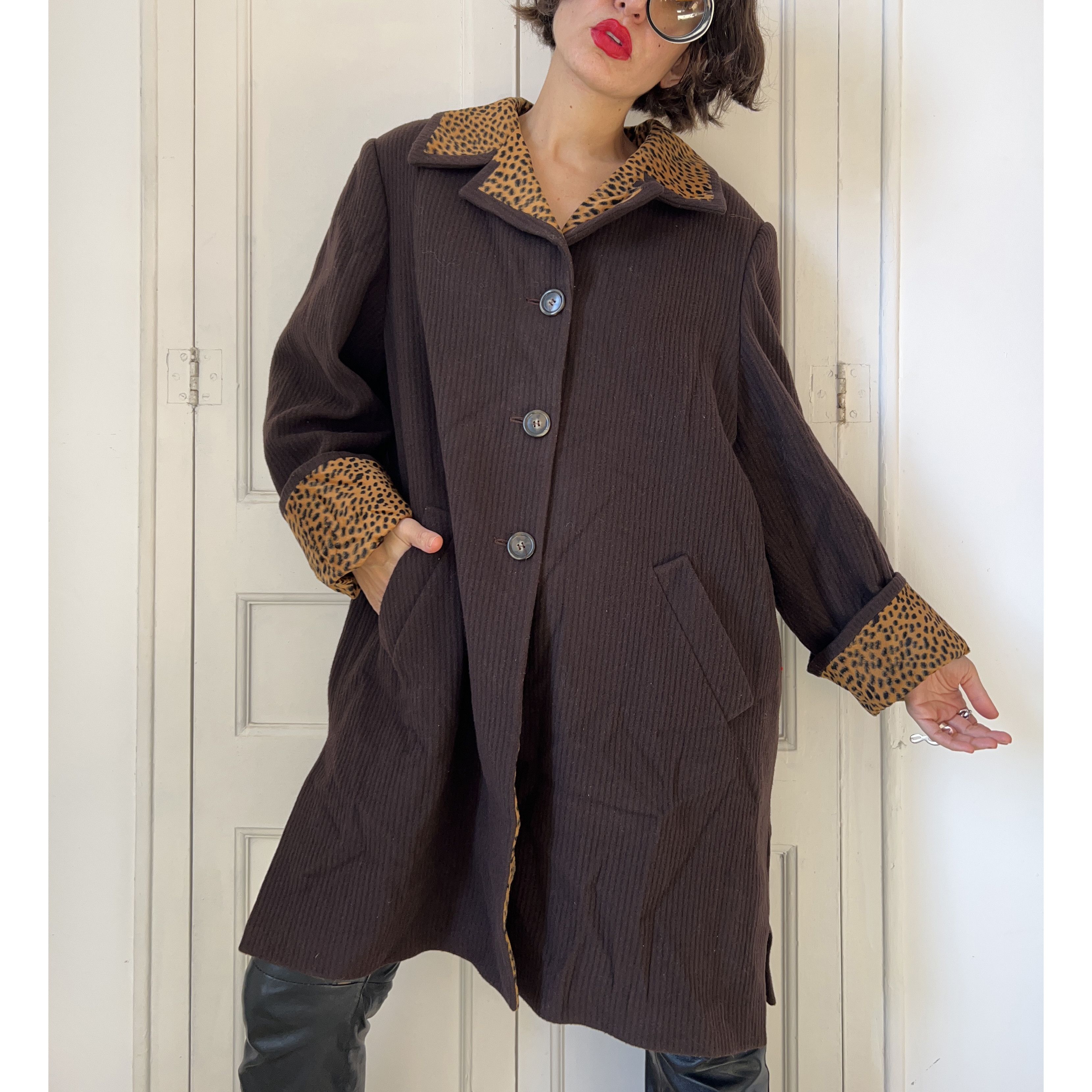 Vintage Vintage Brown Corduroy Wool Coat Size XL / US 12-14 / IT 48-50 - 3 Thumbnail