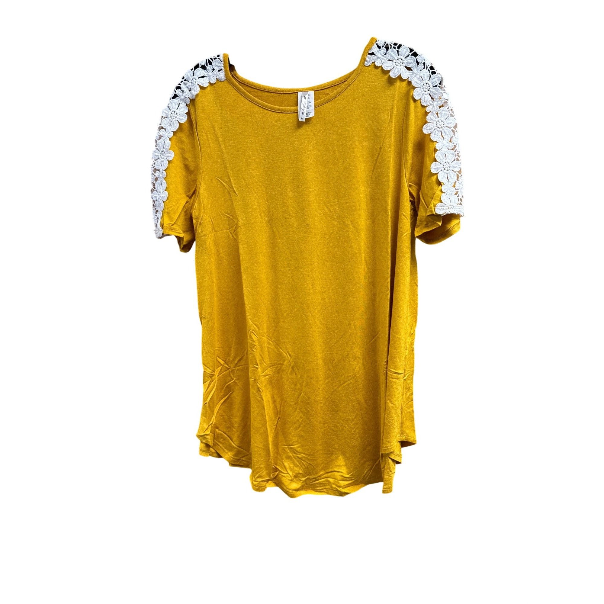 Other 42 Pops Mustard Yellow Tunic Top With White Floral Lace Slee Size M / US 6-8 / IT 42-44 - 2 Thumbnail