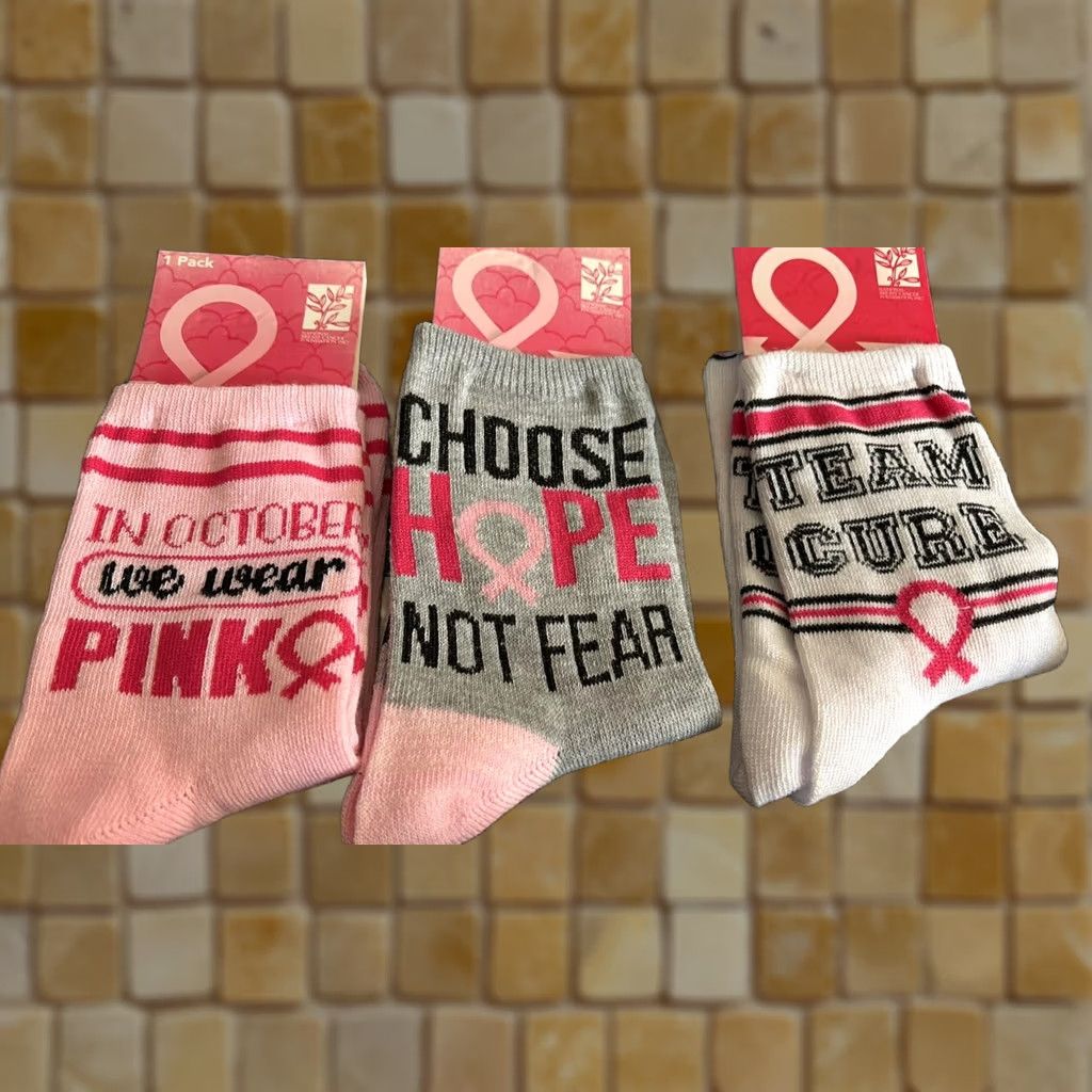 Pinko 3 Pairs Womens Crew Socks SIZE 9-11 Pink Ribbon Multicolor Polyester Breathable Full Toe Crew Socks Size ONE SIZE - 1 Preview