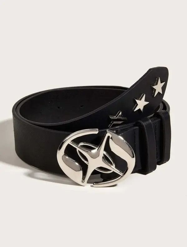 Japanese Brand Melting metal y2k star black Leather Belt Size ONE SIZE - 1 Thumbnail