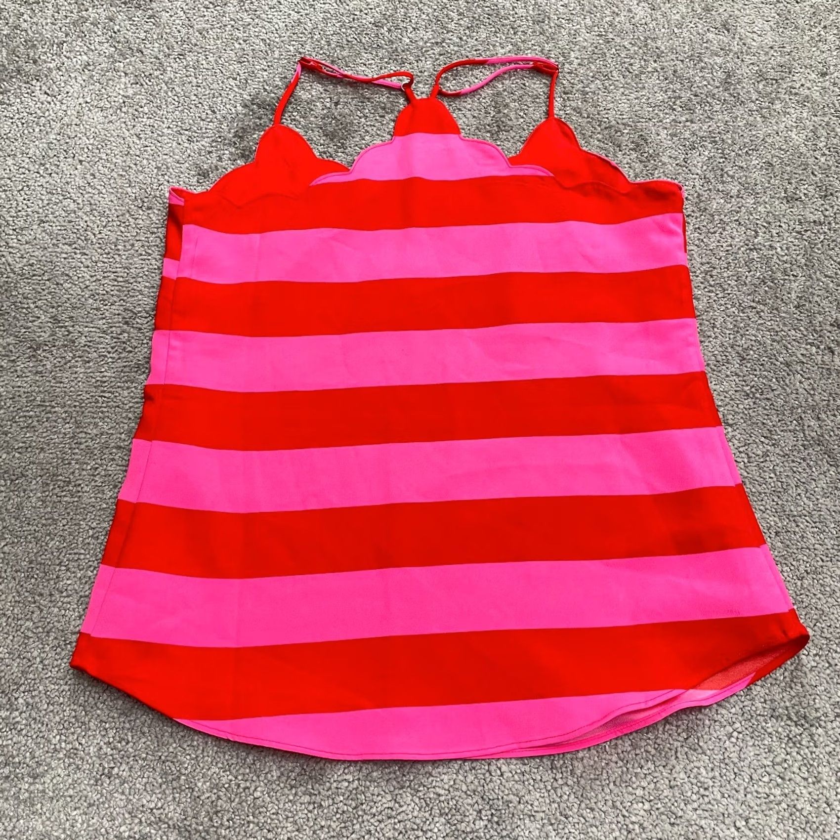 J.Crew J.Crew Tank Top Womens 00 Red Pink Striped Scalloped Racerback Camisole Casual Size XXS / US 00 / IT 34 - 2 Thumbnail