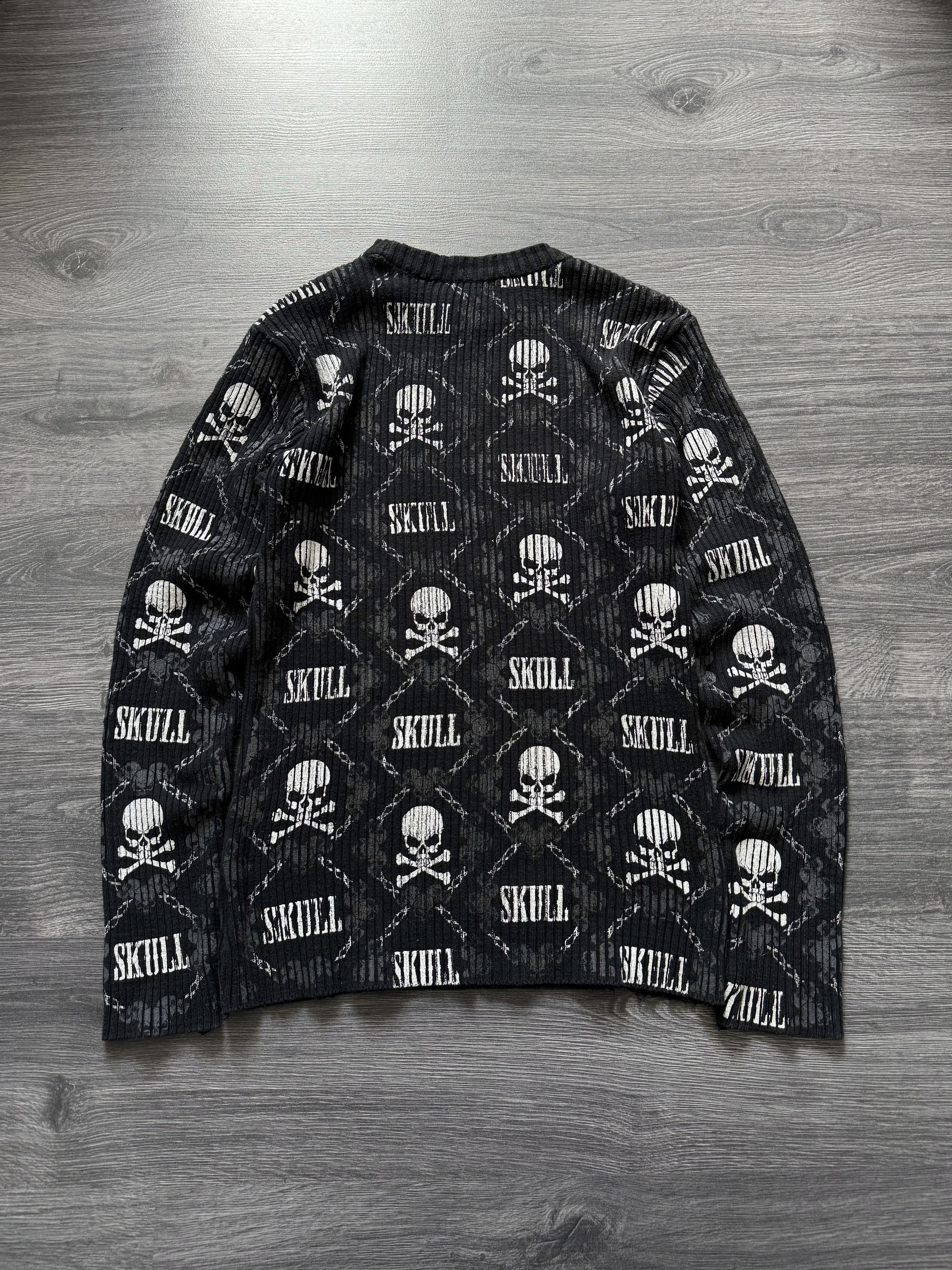 Japanese Brand Crazy Y2K Fishbone Skulls ribbed sweater affliction style Size US M / EU 48-50 / 2 - 2 Thumbnail