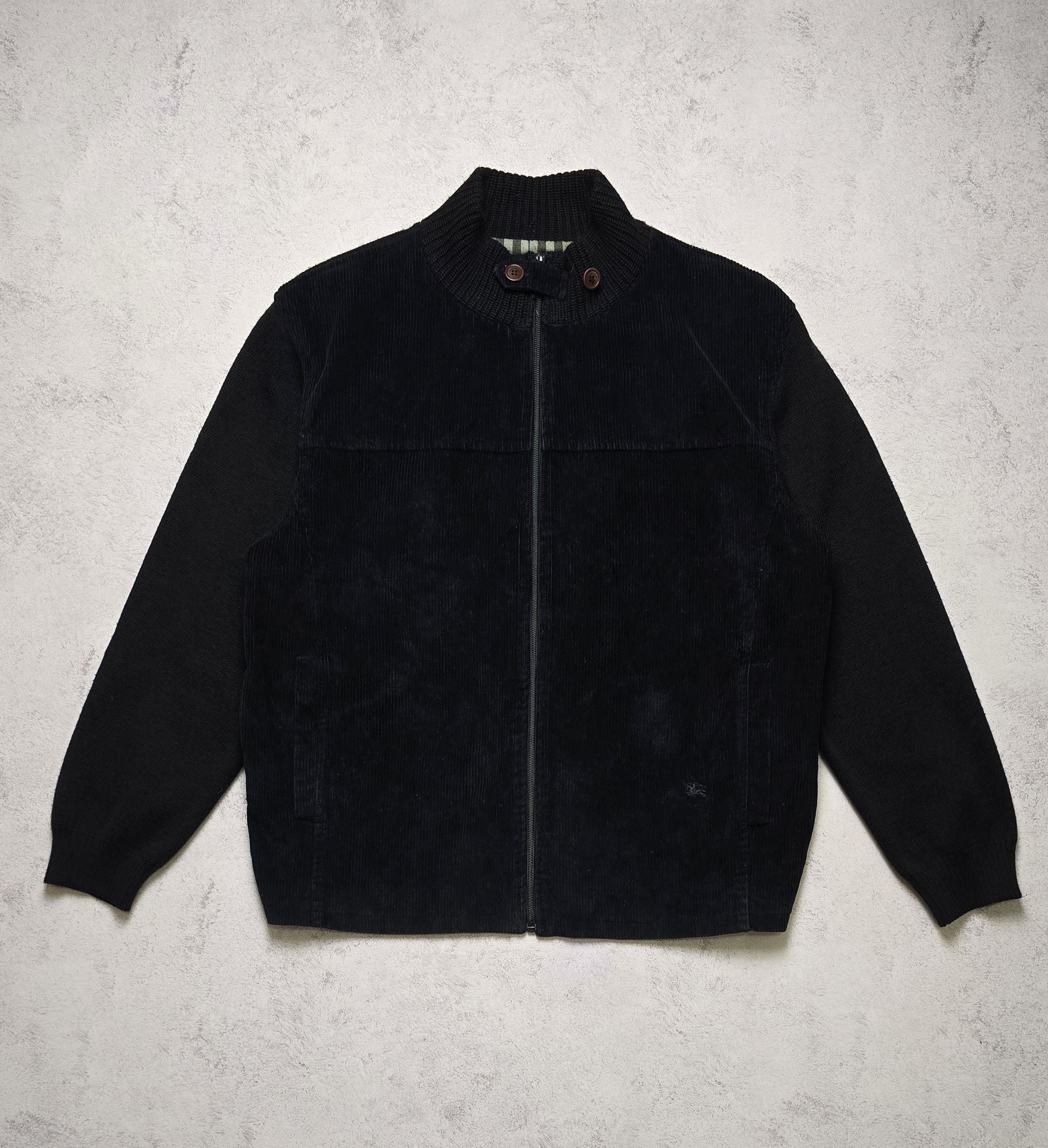 Burberry Sweater Jacket Merino Wool Corduroy Zip Nova Check Lined Size US XL / EU 56 / 4 - 1 Thumbnail