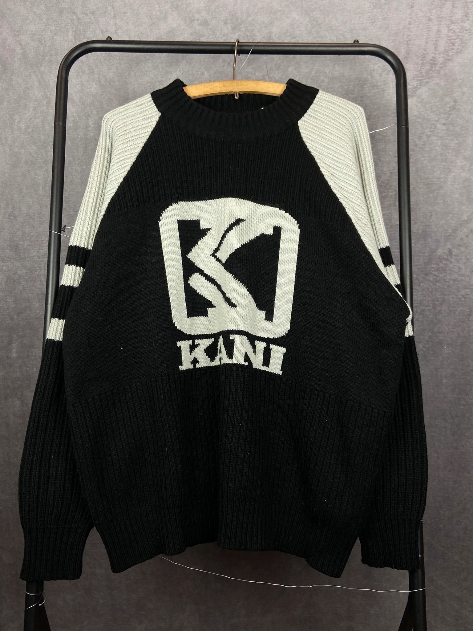 Karl Kani Karl Kani Vintage Knit Sweater Black Grey Y2K 90s Logo Size US L / EU 52-54 / 3 - 1 Thumbnail
