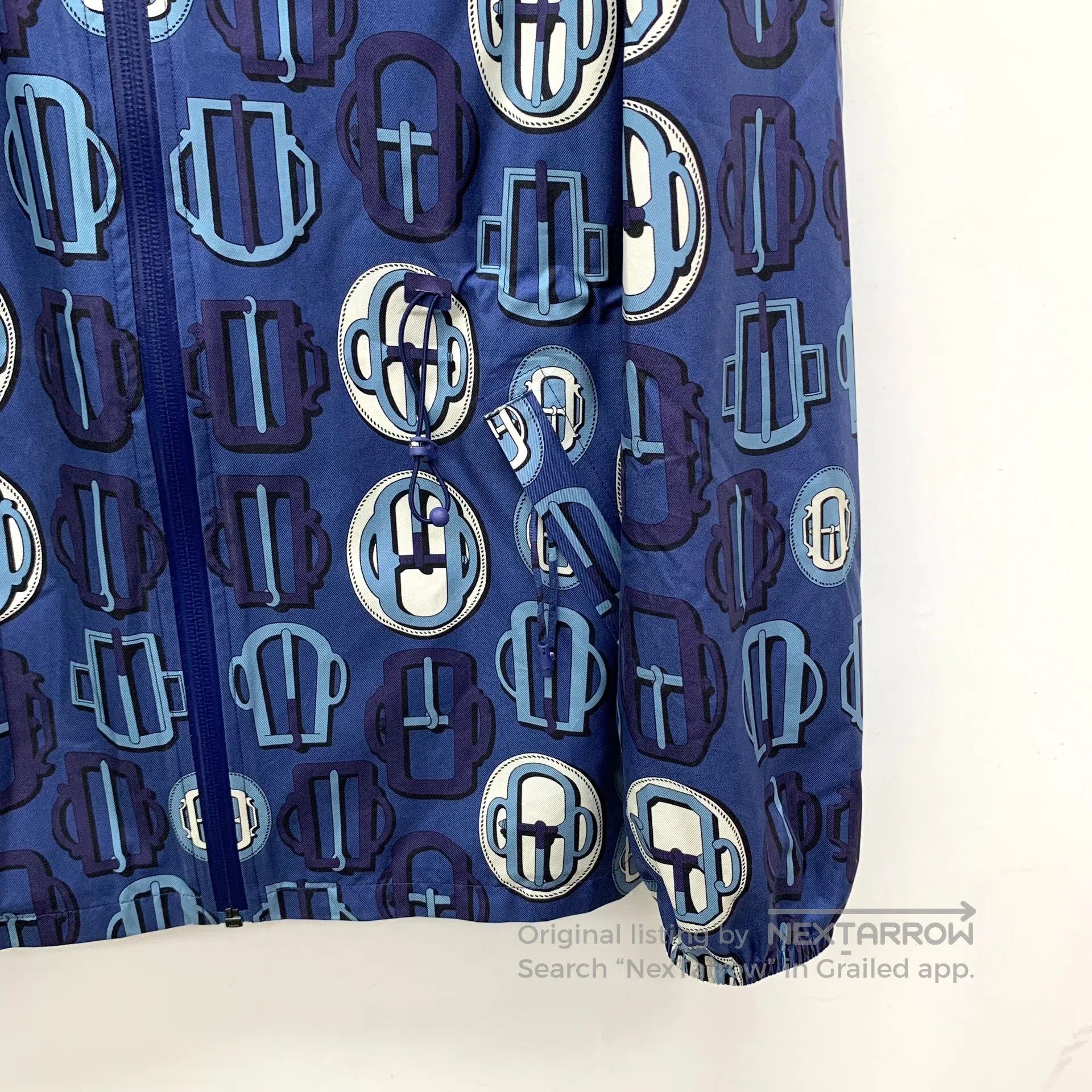 Hermes Hermes Dark Blue Monogram Printed Silk-cotton Hooded Zippe Size XXS / US 00 / IT 34 - 4 Thumbnail