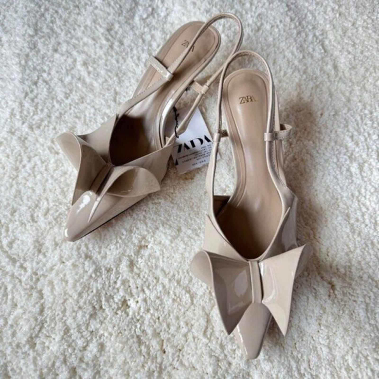 Zara Zara Bow Slingback Heels Cream Pointed Toe NWT Size US 7.5 / IT 37.5 - 6 Thumbnail