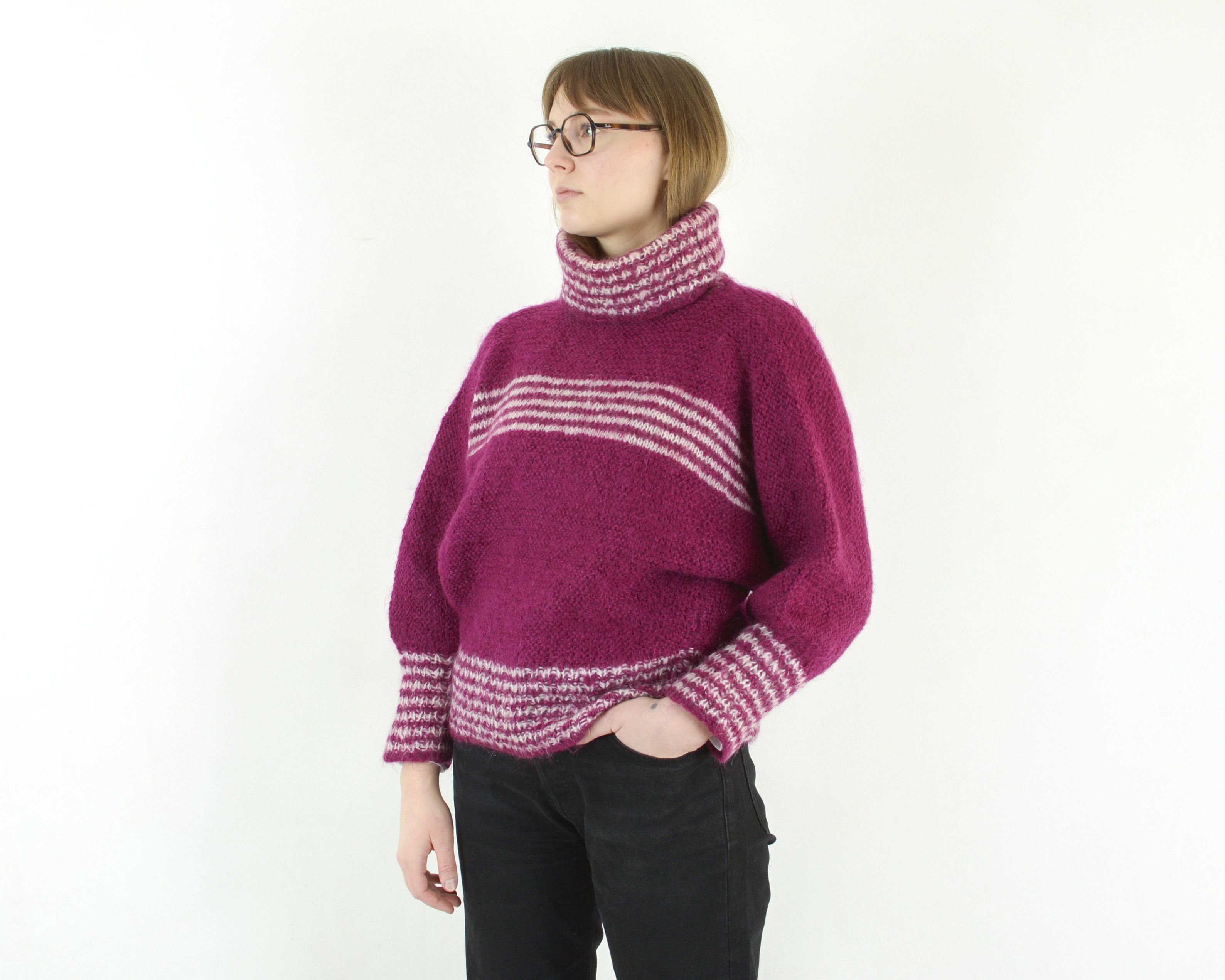 Handmade Handmade Wool Sweater Pullover Jumper Knitted Turtle Neck Size M / US 6-8 / IT 42-44 - 2 Thumbnail