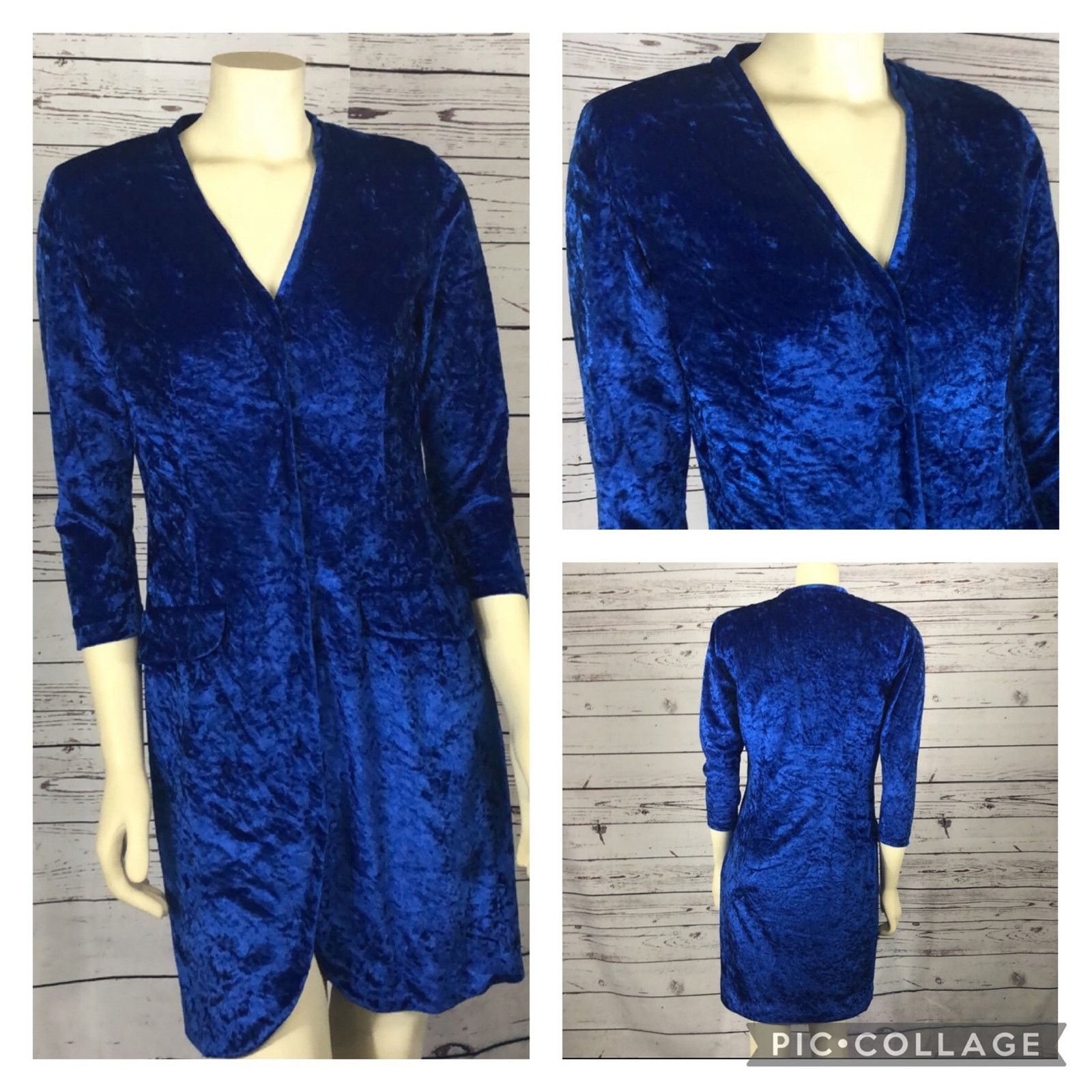 Handmade VVTG 70's handmade crushed velvet blue coat dress small Size S / US 4 / IT 40 - 4 Thumbnail