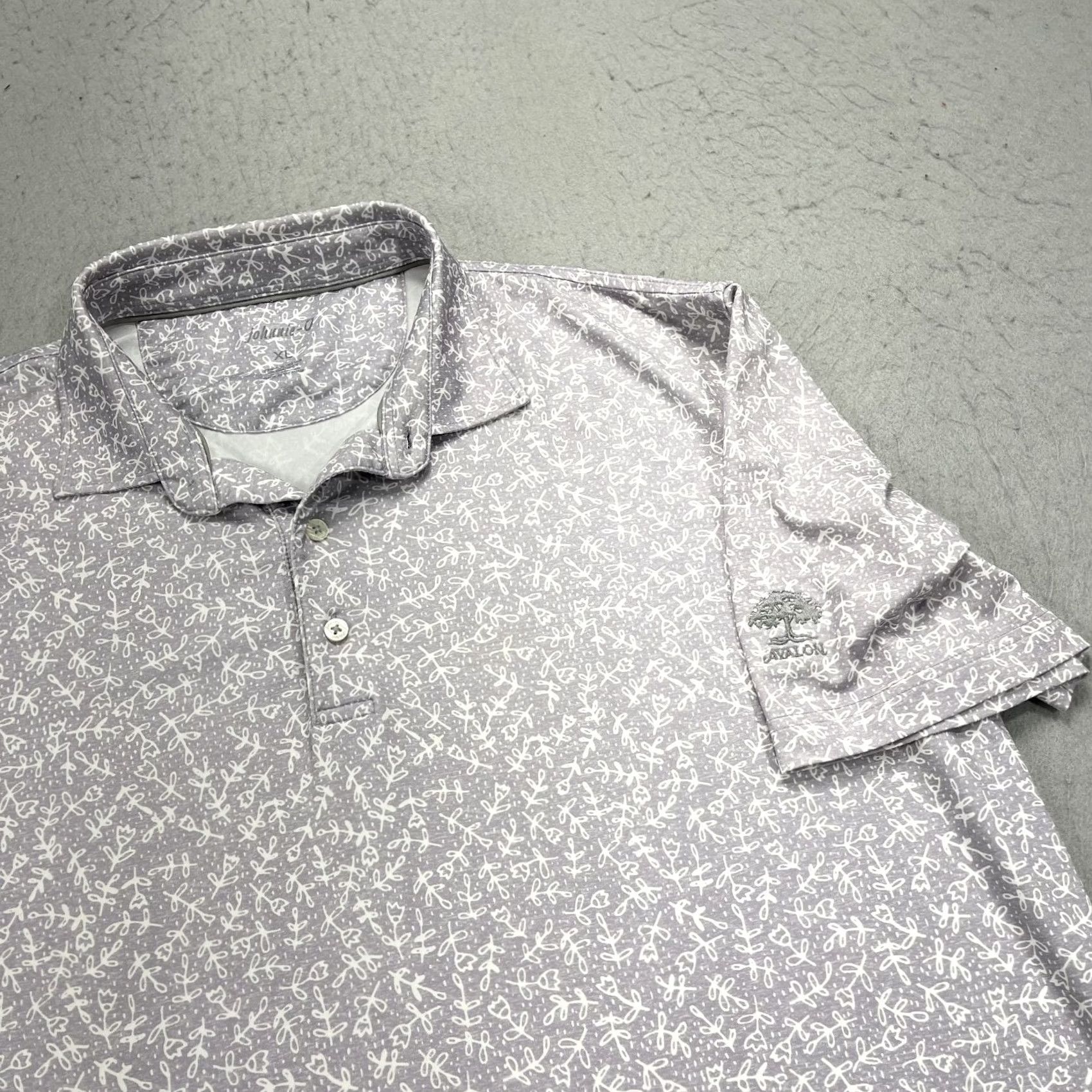 johnnie-O johnnie-O Polo Shirt Mens XL Gray White Floral Golf AOP Stretch Avalon Logo Shirt Mens XL Gray Floral Golf AOP Logo Size US XL / EU 56 / 4 - 3 Thumbnail