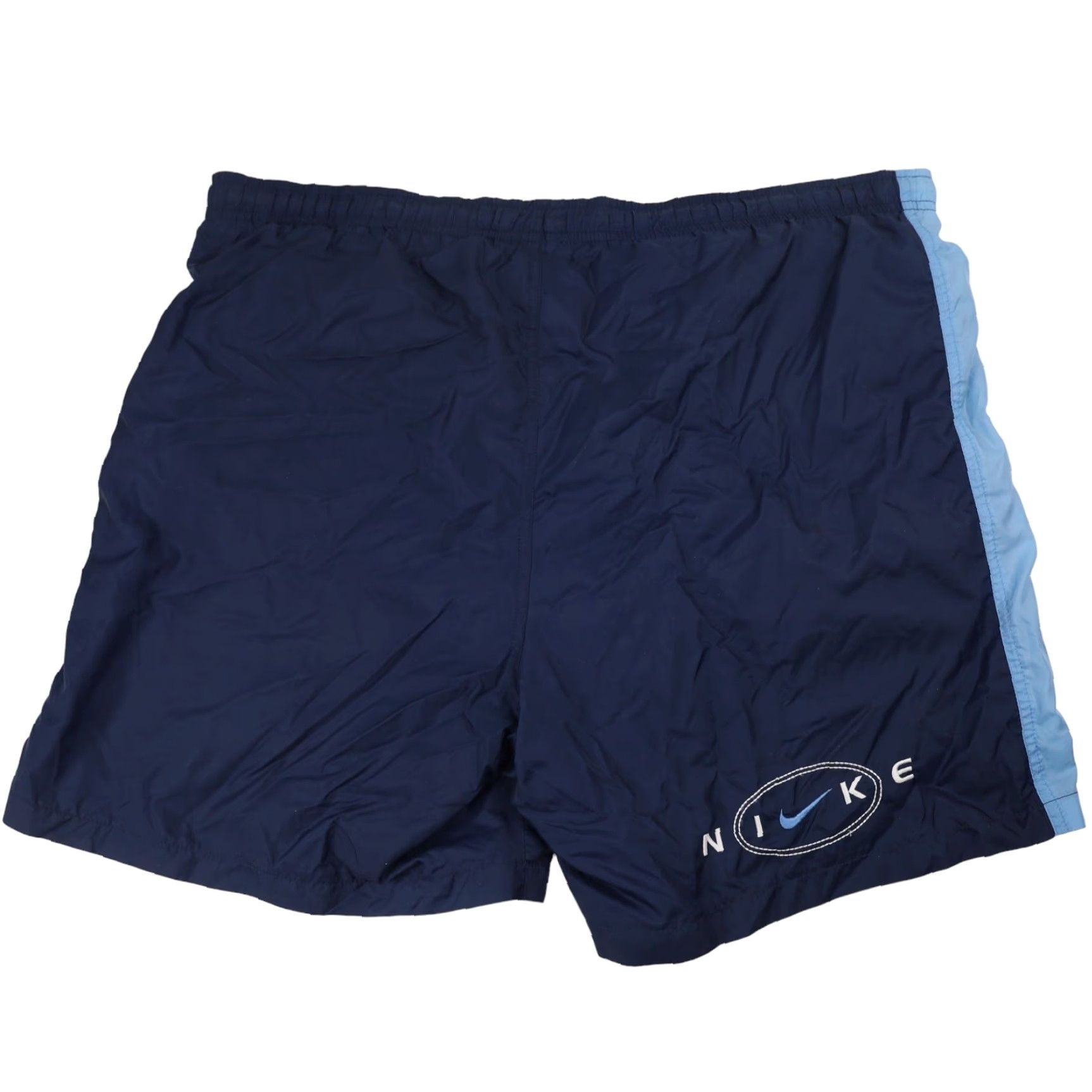 Nike VINTAGE Nike Spellout Swim Trunks Shirt Men L Blue 90s Mens Size US 33 - 2 Thumbnail