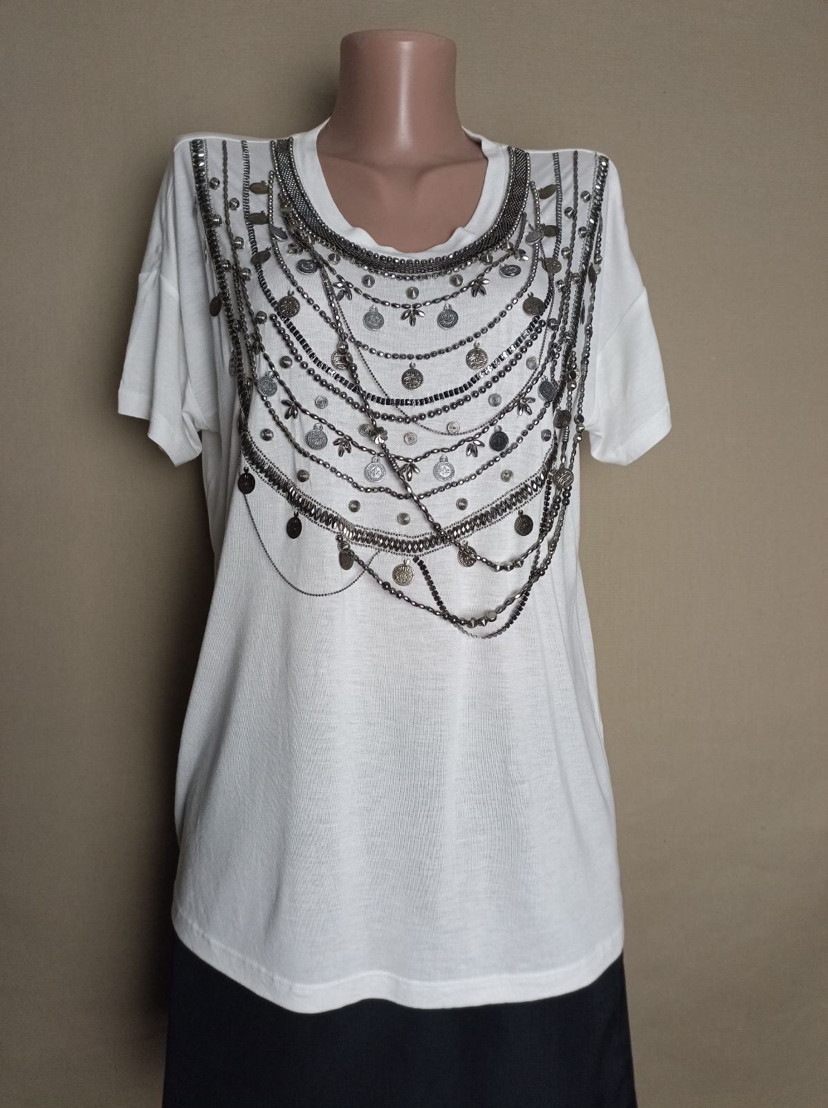 The Kooples The Kooples Embellished Plastron Necklace Jersey Tee Size 2 Size M / US 6-8 / IT 42-44 - 2 Thumbnail