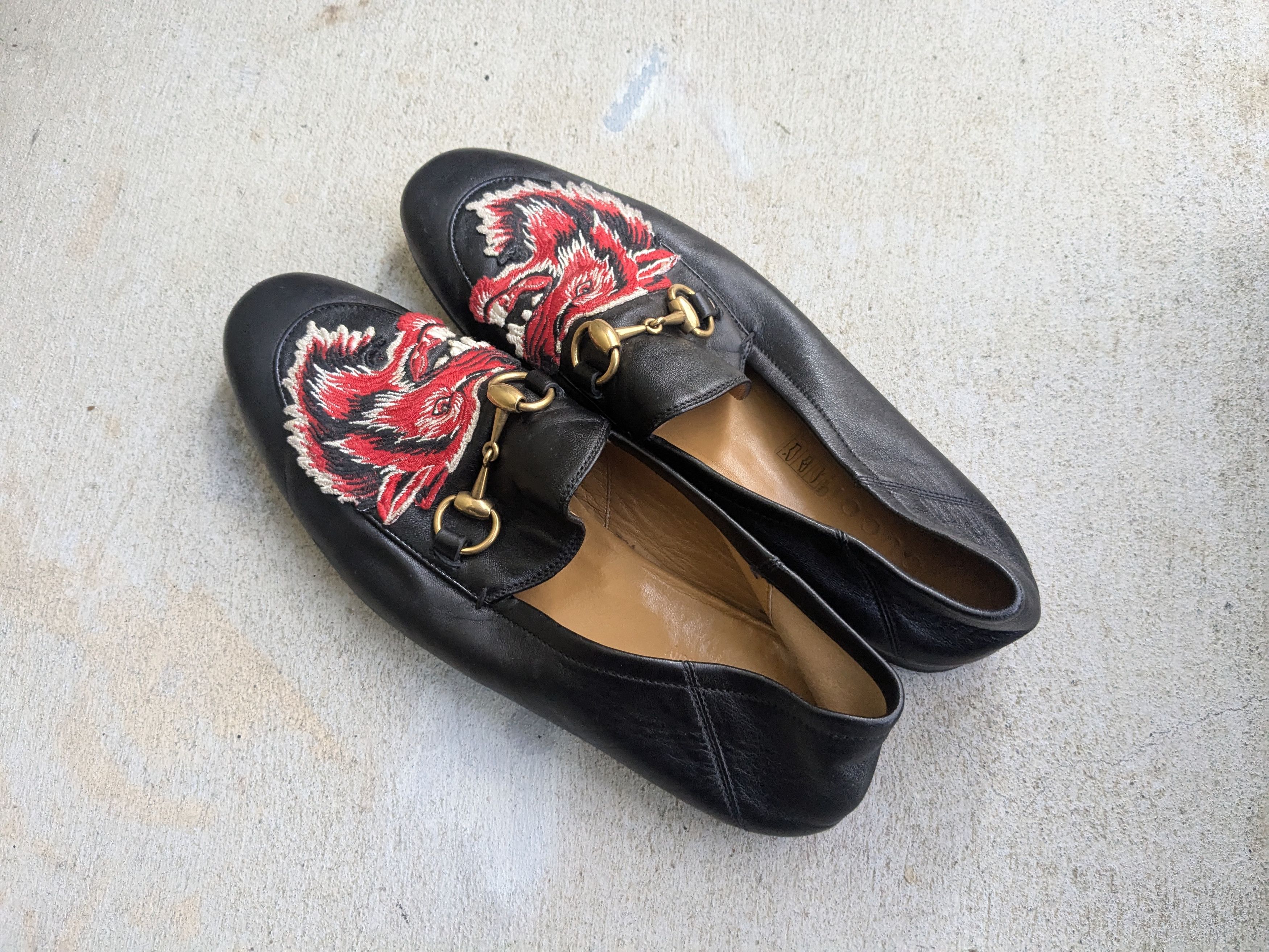 Gucci Gucci Jordaan Horsebit Loafers Black Leather 7.5 Red Wolf Size US 7.5 / EU 40-41 - 8 Thumbnail