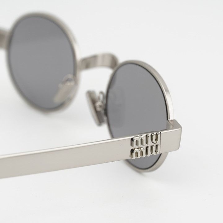 Miu Miu Miu Miu MUB51S 21M50Q Sunglasses Old Silver Oval Frame, Grey Size ONE SIZE - 6 Thumbnail