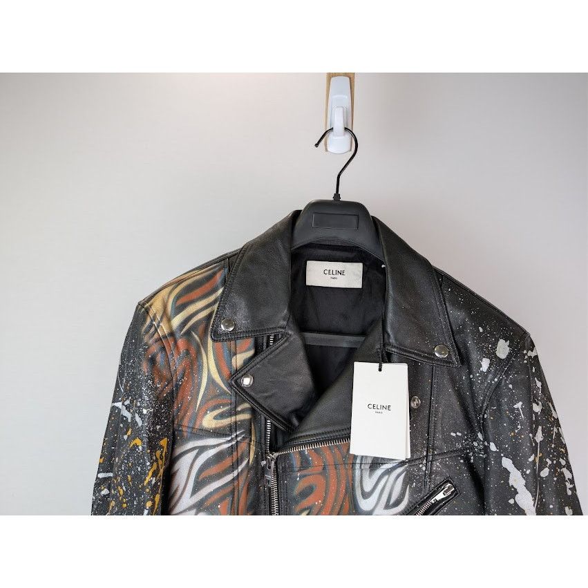 Celine o1rshd1 Hand Painted Biker Jacket in Black Size US L / EU 52-54 / 3 - 3 Thumbnail