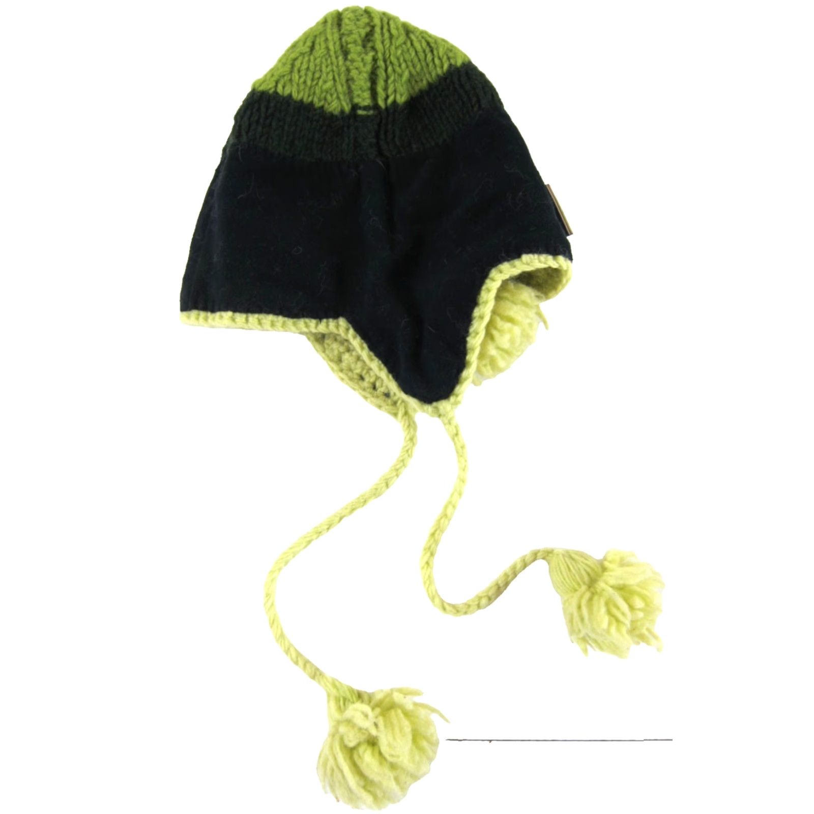 Vintage Sherpa Nepal Beanie Hat O/S Wool Lined Green Brown Pom Pom Wool 100% Knit Womens Winter 90s Theme Holiday Wedding Casual Travel Gift Size ONE SIZE - 5 Thumbnail