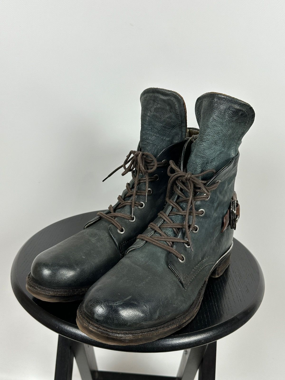 A.S.98 A.S.98. Airstep Navy Green Leather Biker Ankle Boots Size US 10 / IT 40 - 7 Thumbnail