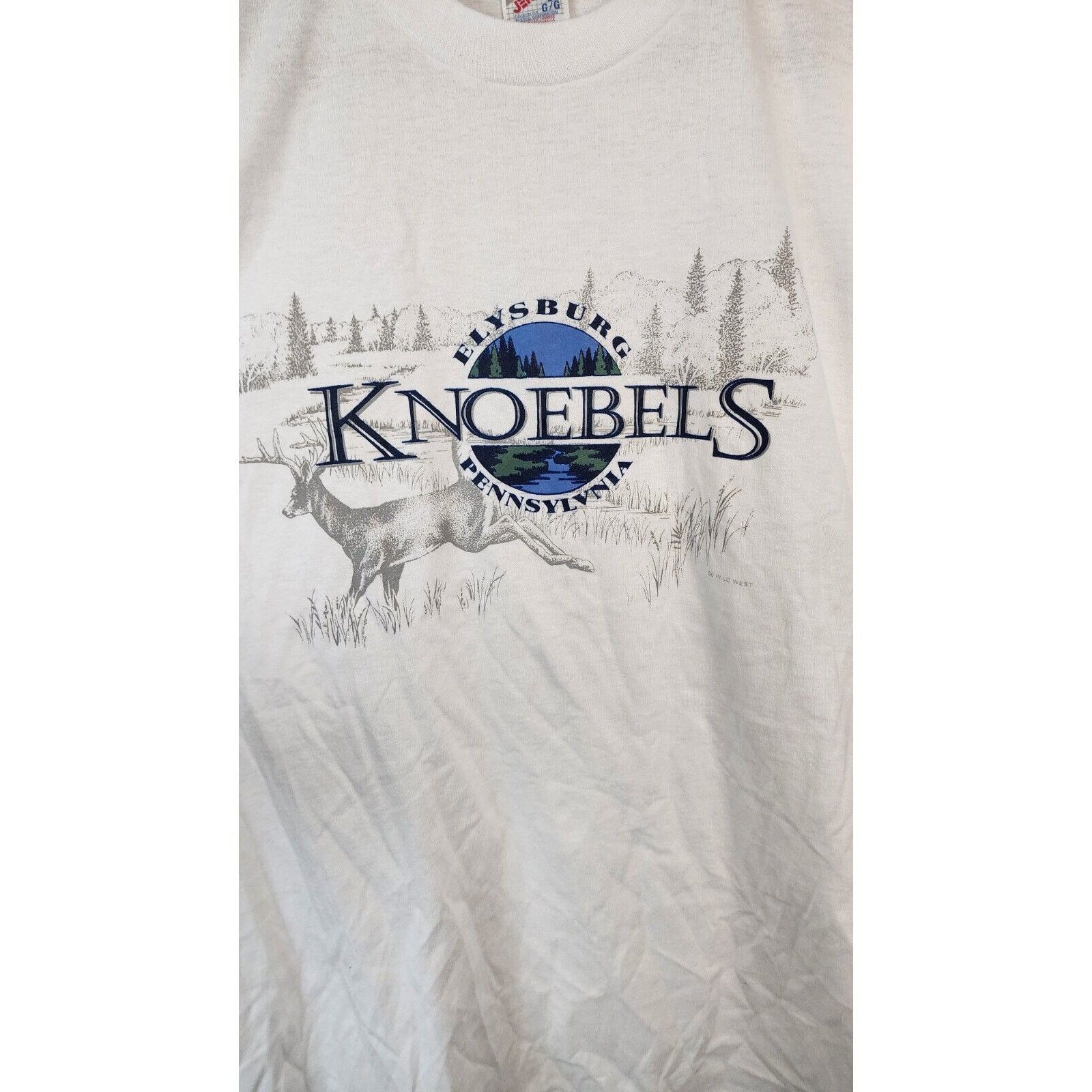 Jerzees Vintage Deer Pennsylvania Shirt Elysburg Knoebels White Tee Size US L / EU 52-54 / 3 - 2 Thumbnail