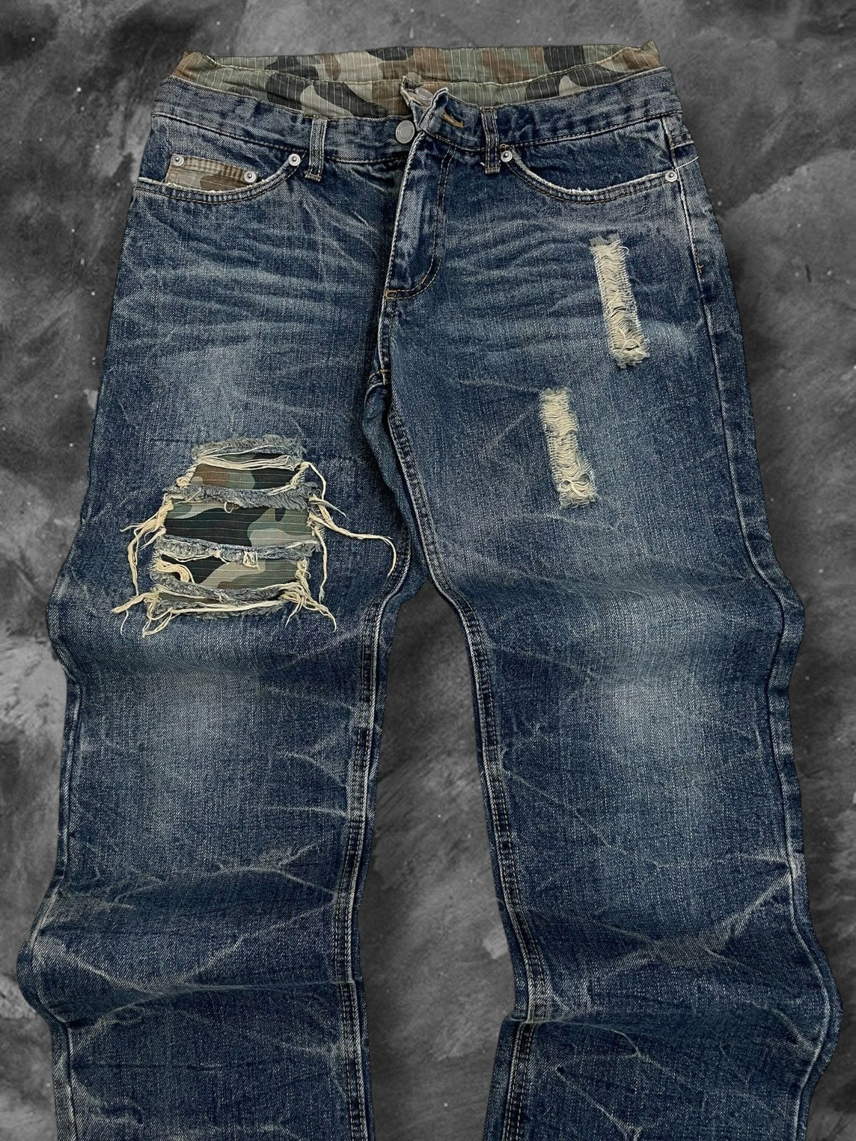 Japanese Brand Vintage 1990s Japan Co&Lu Double Waist War Distressed Denim Size US 30 / EU 46 - 5 Thumbnail