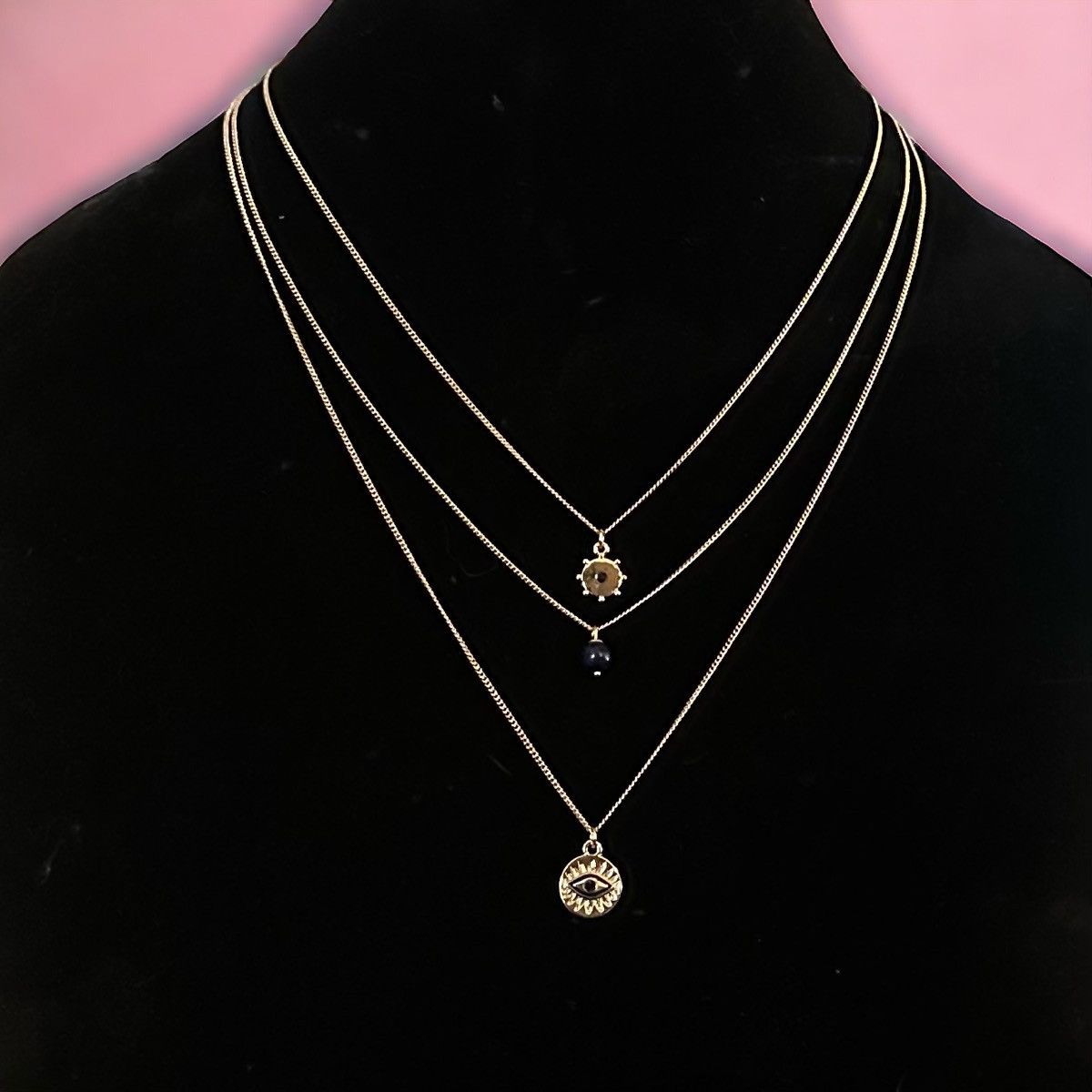 Other Gold tone multi chain layered evil eye pendant necklace Size ONE SIZE - 1 Thumbnail