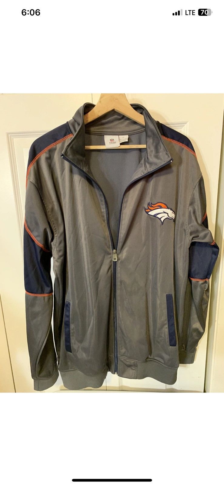 NFL Nfl Denver Broncos mens sz LT windbreaker jacket gray blue Size US L / EU 52-54 / 3 - 1 Thumbnail