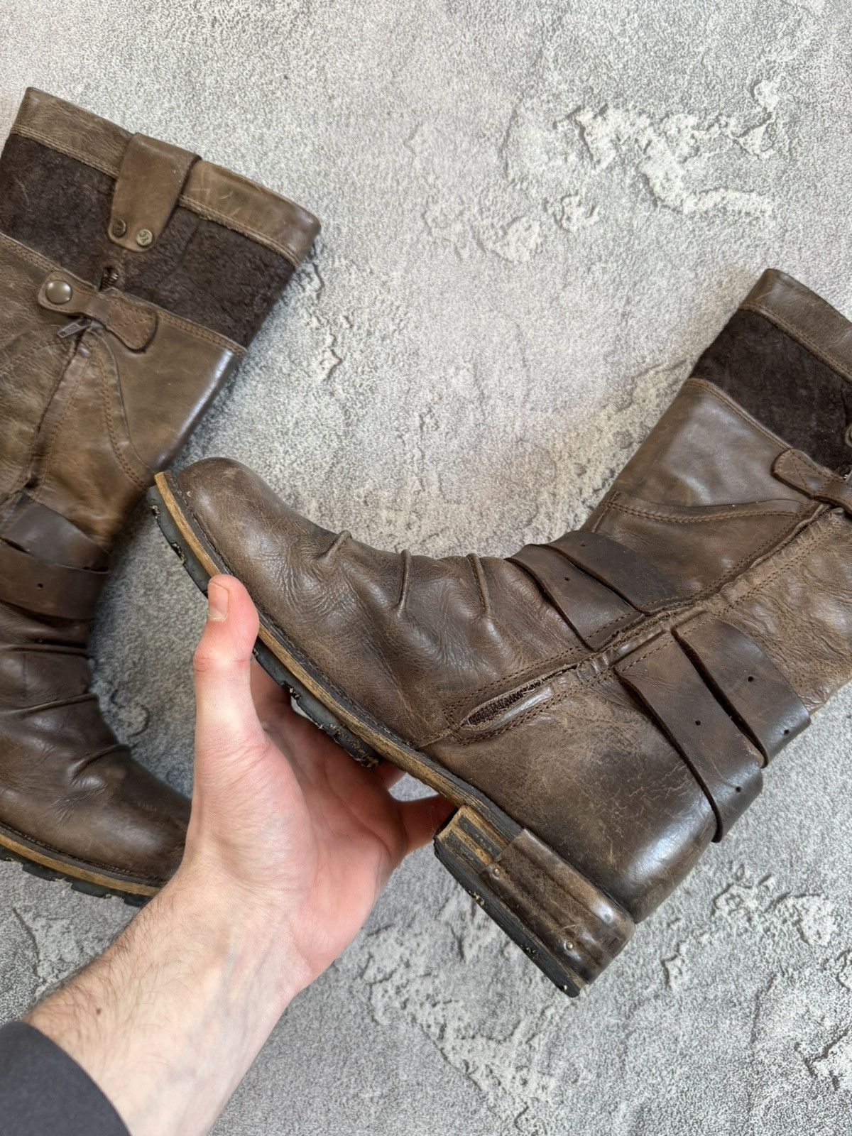 Designer × Vintage Yellow Cab 40size brown leather biker high shoes boots punk Size US 10 / IT 40 - 15 Thumbnail
