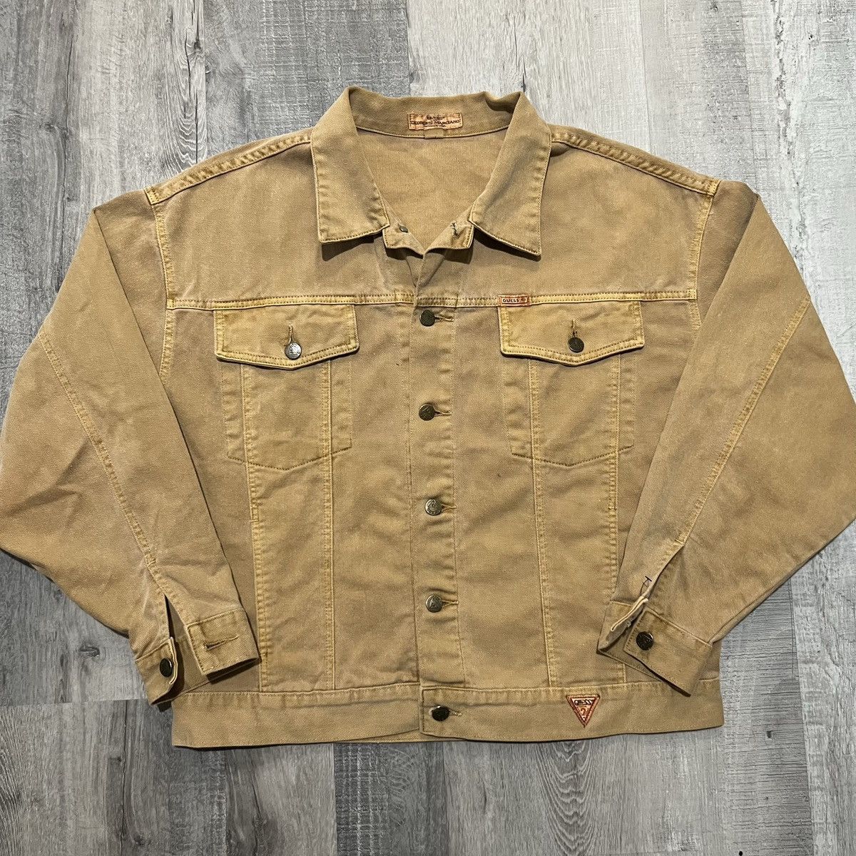 Guess × Vintage VTG GUESS Georges Marciano Beige Denim 80s Trucker Jacket Size US XL / EU 56 / 4 - 1 Thumbnail