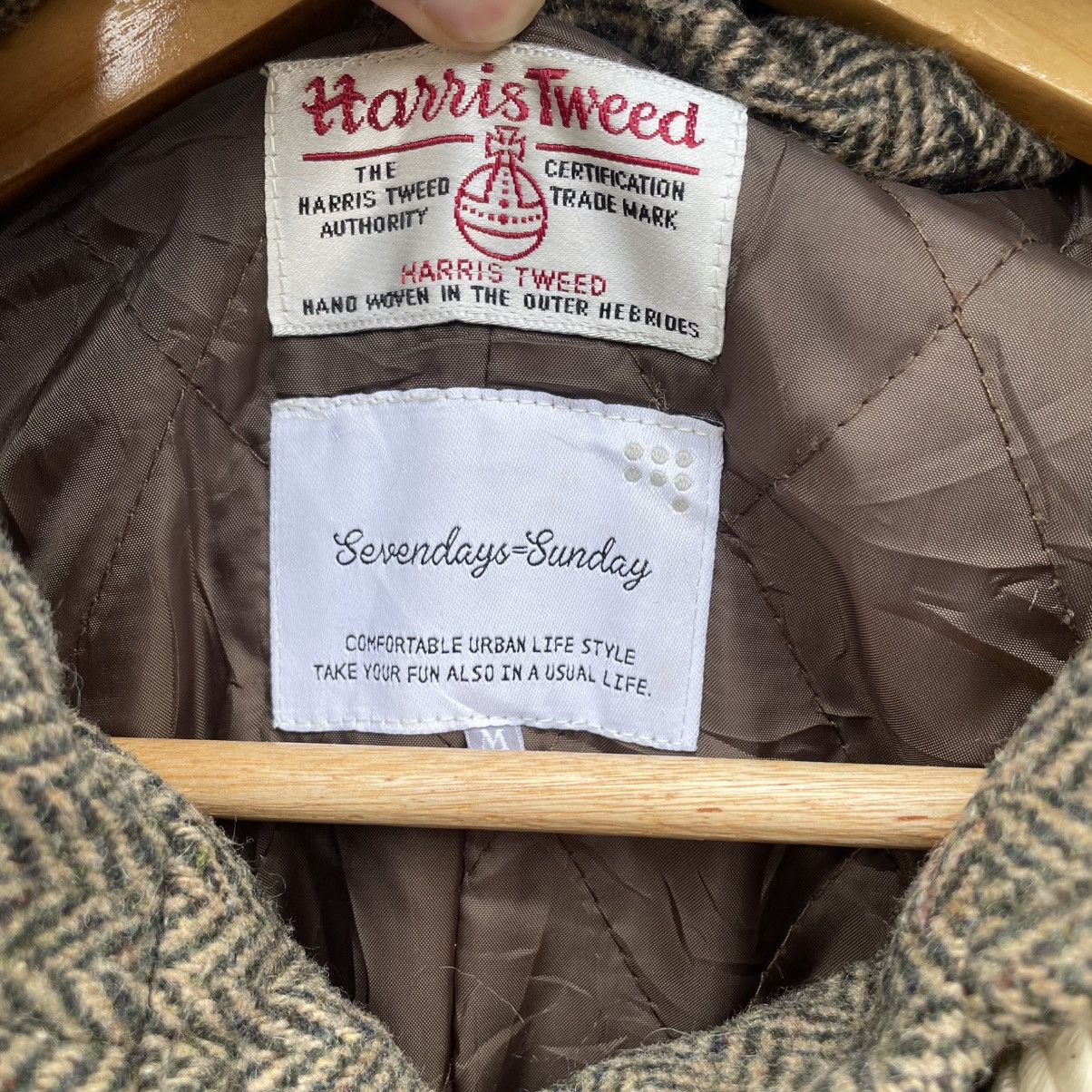 Harris Tweed 💥Vintage Harris Tweed Herringbone Long Coat Hooded Jacket Size US M / EU 48-50 / 2 - 6 Thumbnail