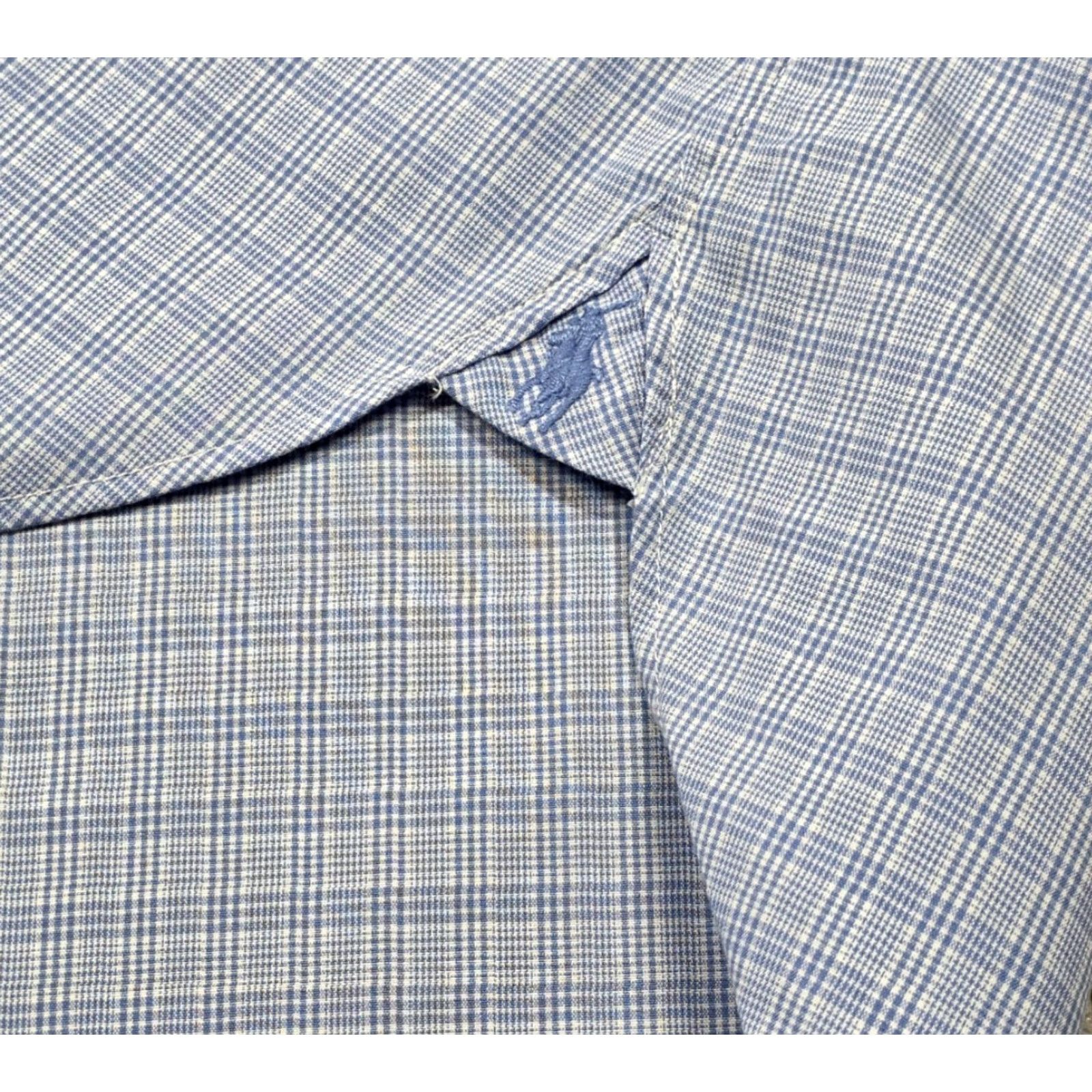 Polo Ralph Lauren Ralph Lauren Polo Dress Shirt Button Up Long Sleeve Houndstooth Plaid 15.5-34/35 Blue 100% Cotton Regular Men Shirt Mens Size 42R - 5 Thumbnail