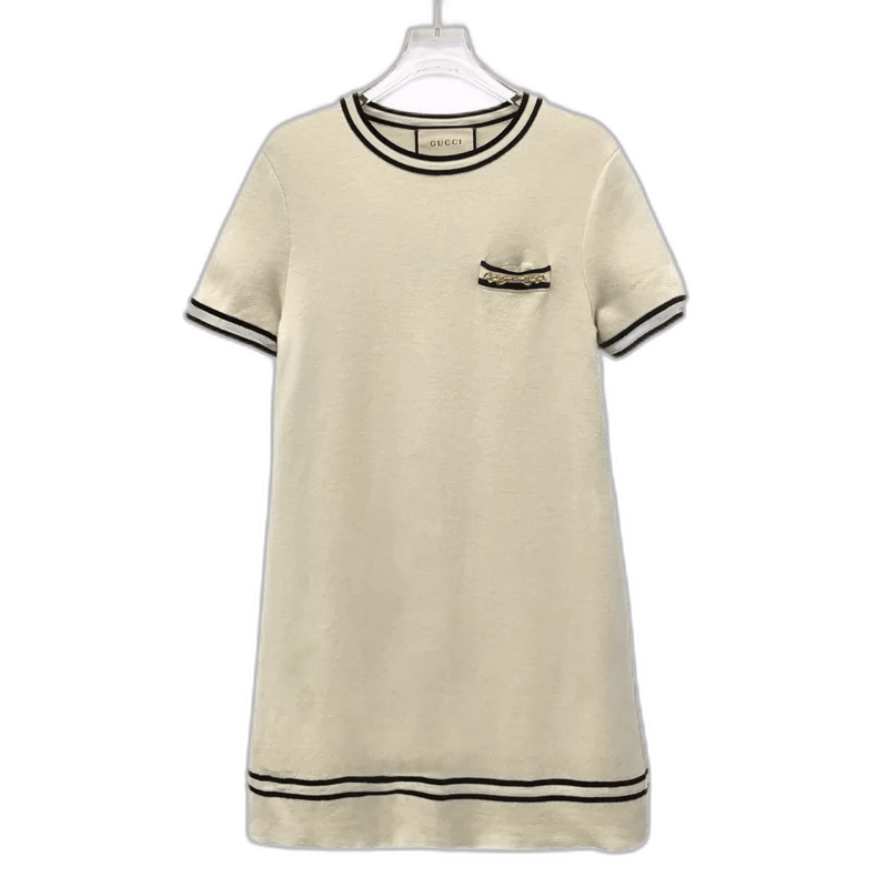 Gucci Gucci Beige Striped Wool Short Sleeve Dress Size S / US 4 / IT 40 - 1 Thumbnail