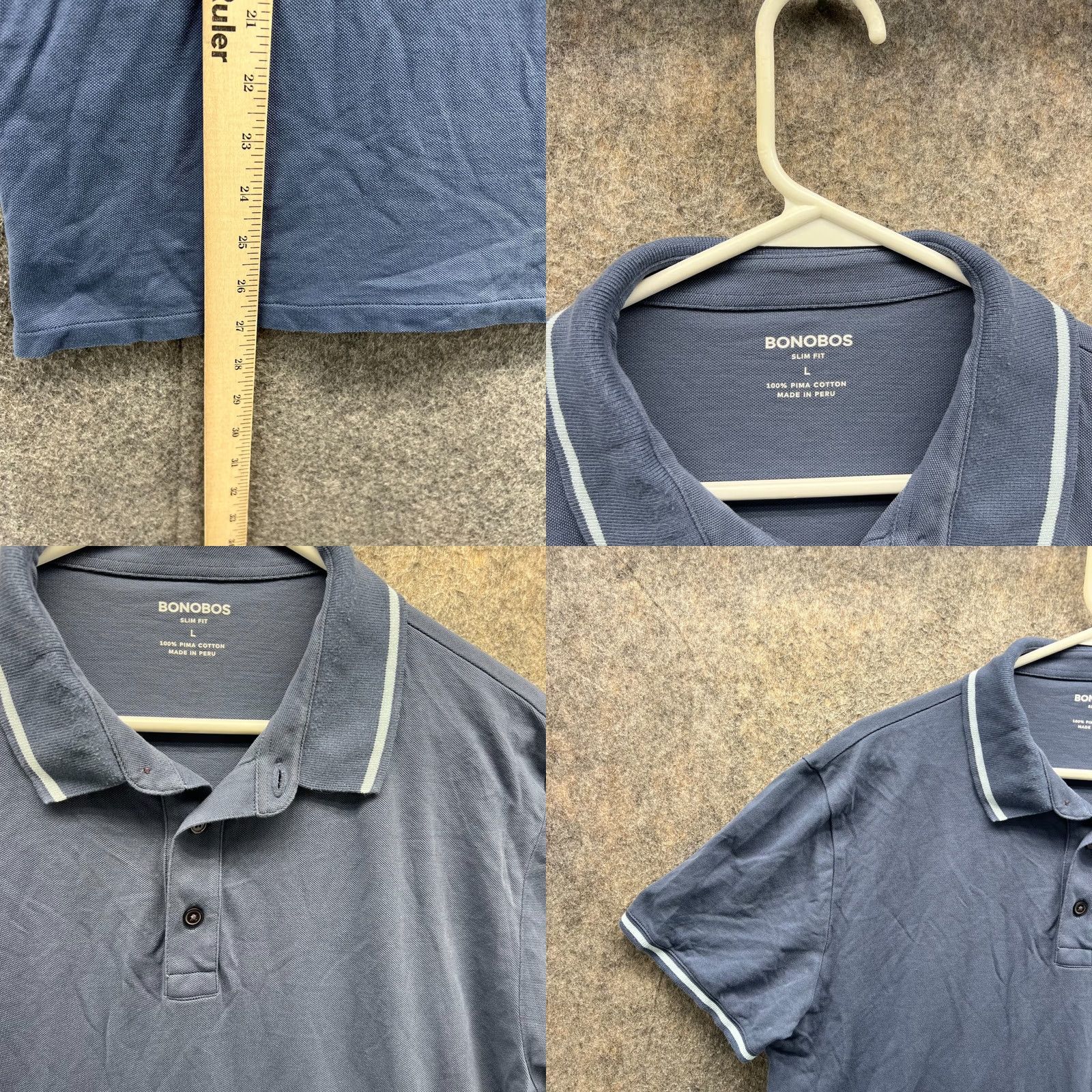 Bonobos Bonobos Polo Shirt Men Large Heather Blue Casual Pima Cotton Slim Fit Preppy Polo Shirt Bonobos Blue Short Sleeve 42 in Chest Slim Fit Vintage Men Size US L / EU 52-54 / 3 - 8 Thumbnail