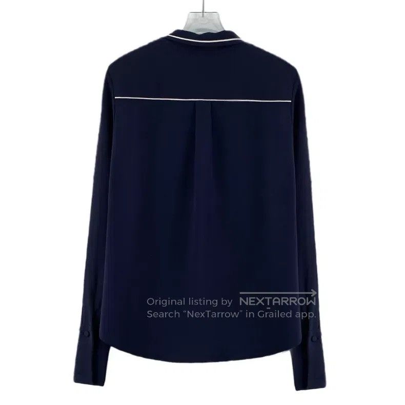 Loro Piana Loro Piana Dark Blue Mulberry Silk Notched Collar Long Sle Size XS / US 0-2 / IT 36-38 - 2 Thumbnail