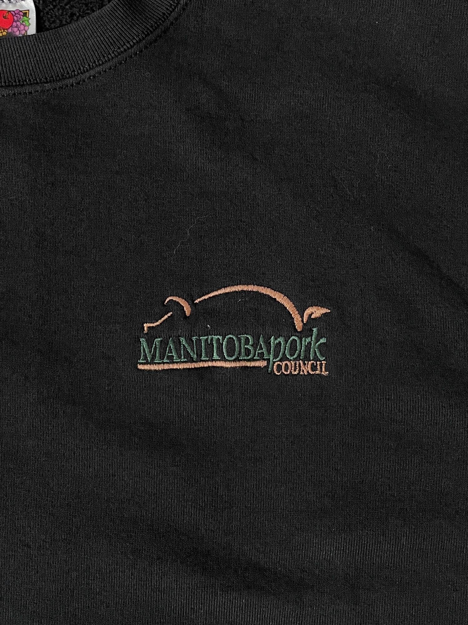Fruit Of The Loom × Vintage 90s Boxy Faded 'Manitoba Pork Council' Sweatshirt Size US XL / EU 56 / 4 - 2 Thumbnail