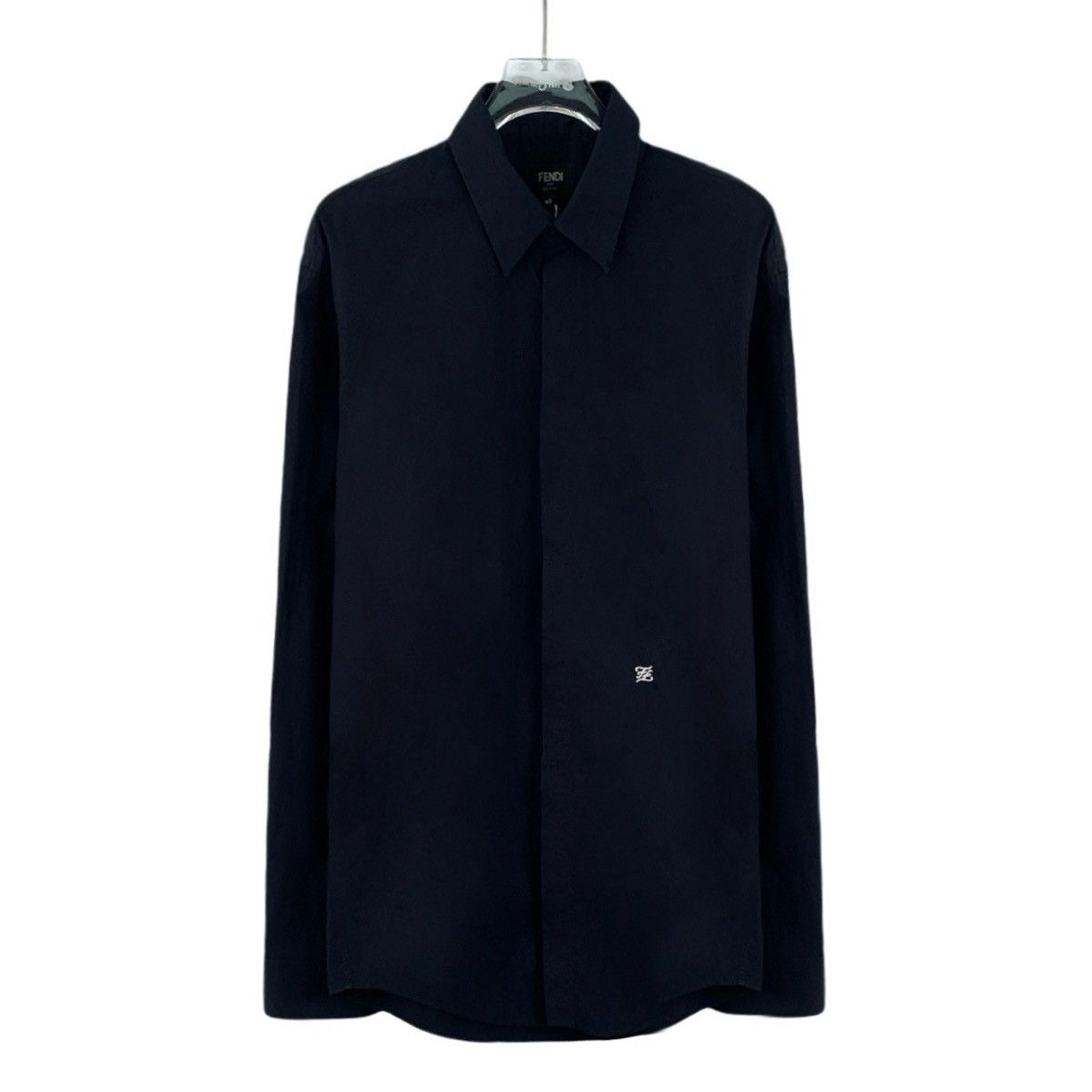 Fendi Fendi Navy Logo Embroidered Cotton Lapel Long Sleeve Shirt Size US XXS / EU 40 - 1 Thumbnail